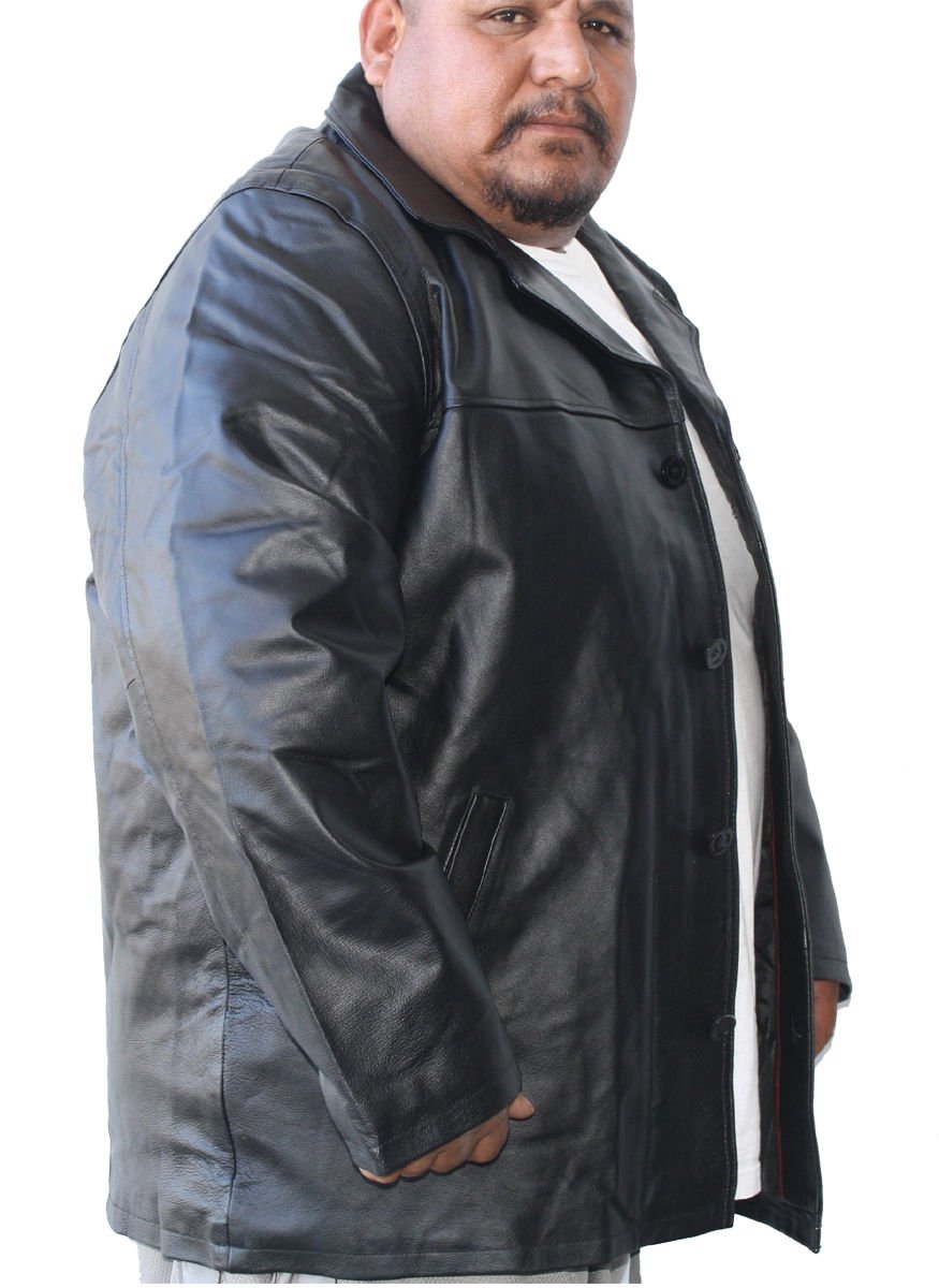 Dona Michi Men's Genuine Leather Long Car Coat Jacket - Big & Tall Sizes, Button Front Closure - Perfect for Winter Driving & Outdoor Activities