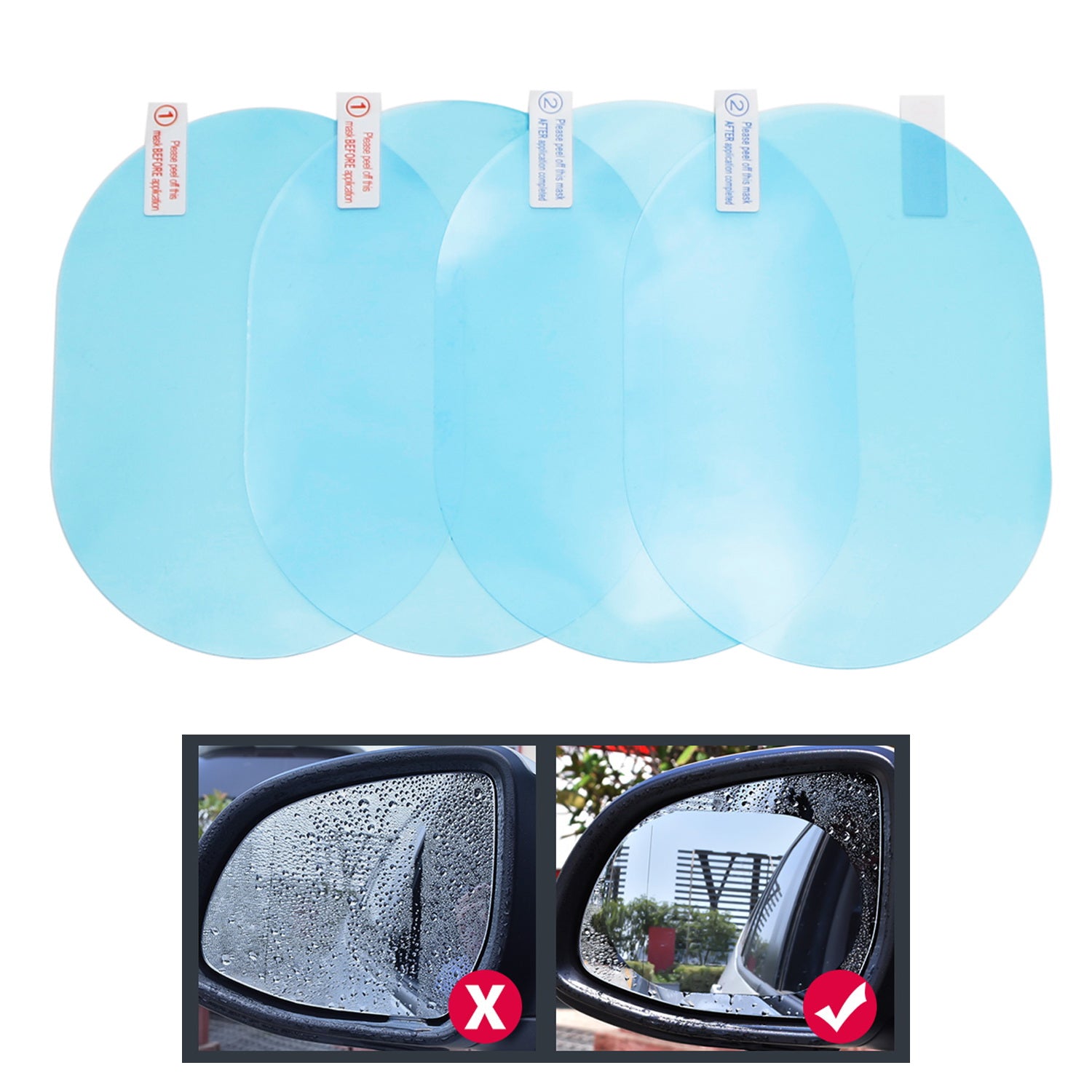 4 Pack HD PET Nano Anti-Fog Anti-Glare Car Rear View Mirror Protective Film Set - Clear Vision for Safe Driving in Rain, Night & Harsh Weather Conditions
