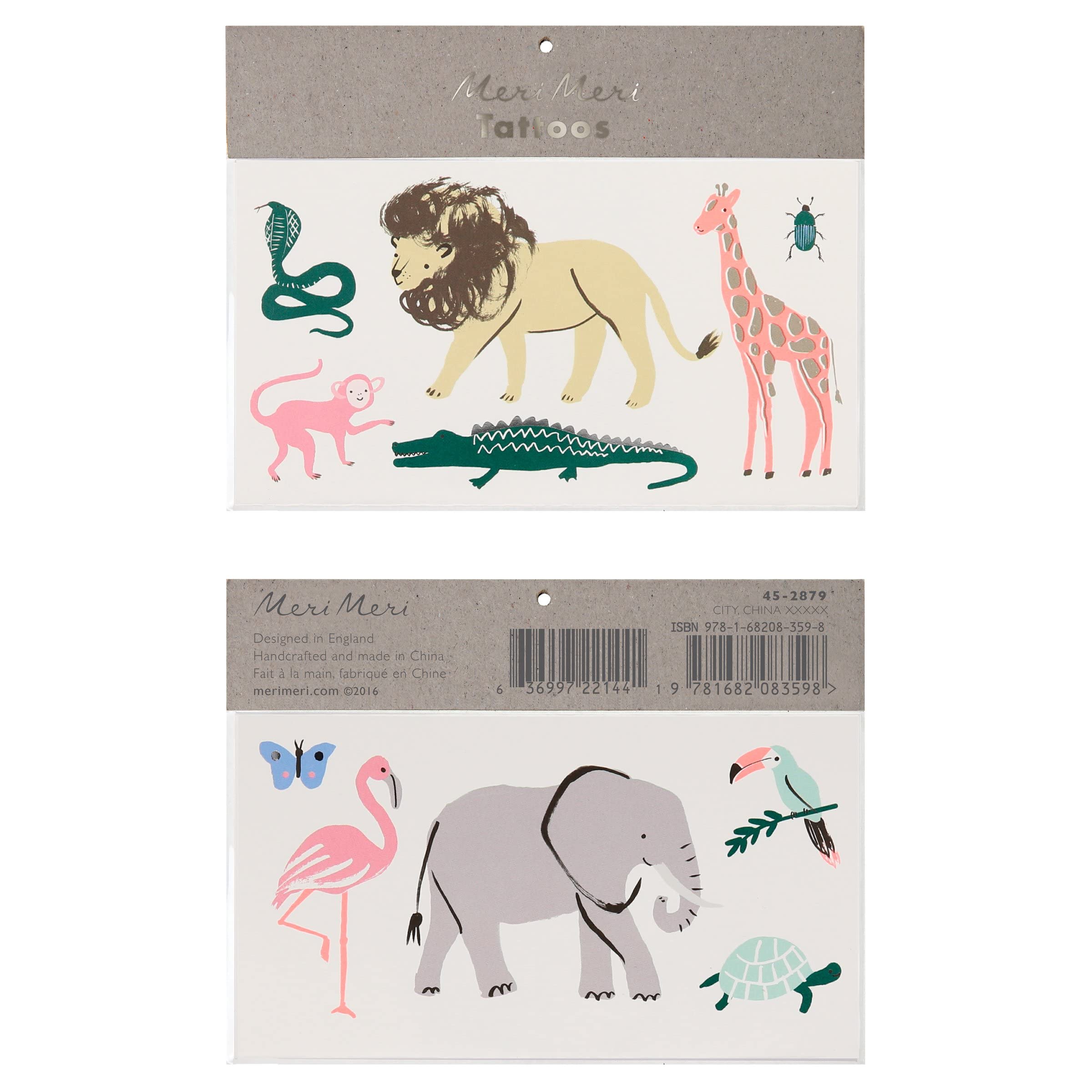 Meri Meri Safari Trek Large Temporary Tattoos for Kids - Fun Animal Designs for Parties, Costumes & Playtime