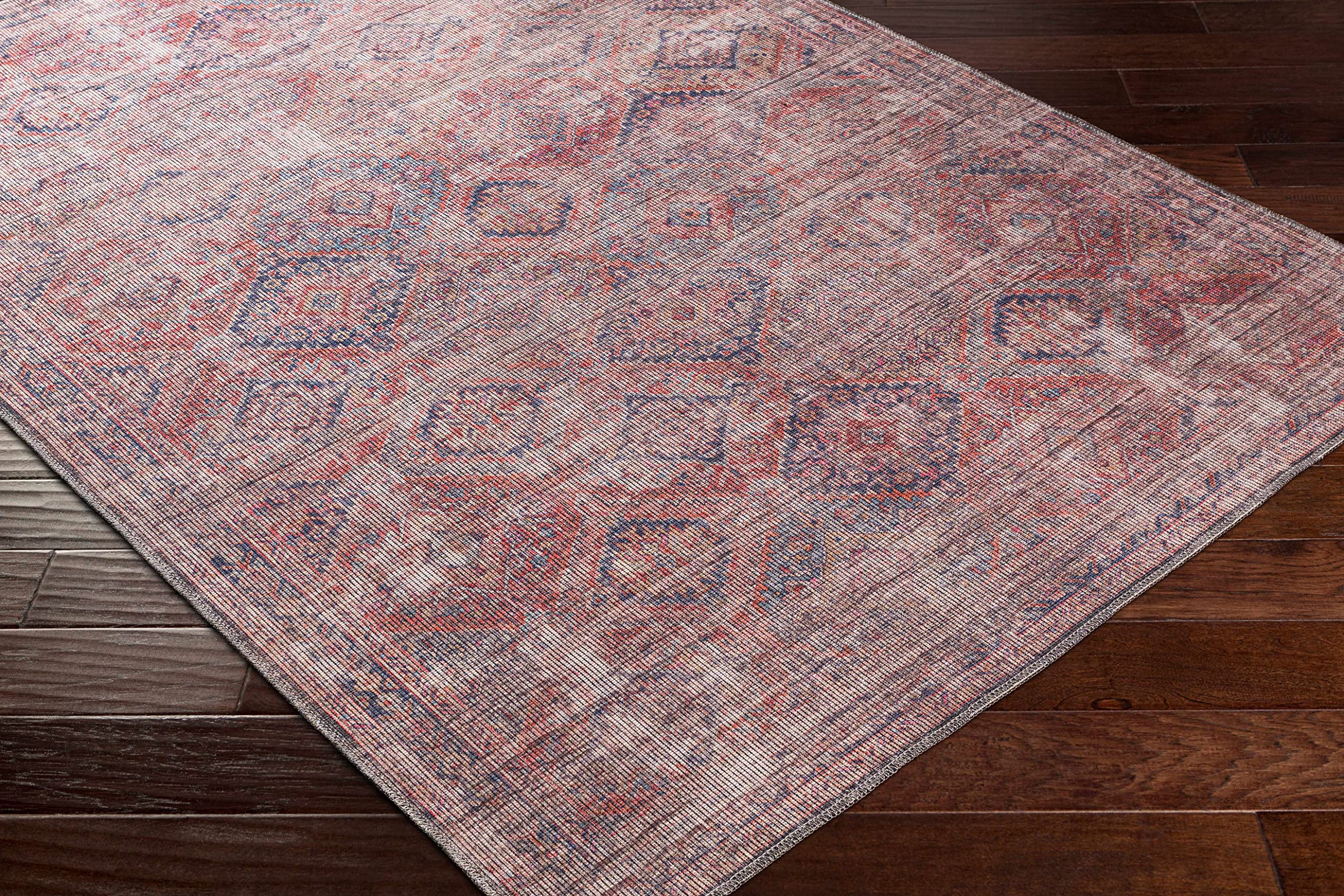 Hauteloom Mayantoc Machine Washable Area Rug - Traditional Design in Navy, Rust, Peach - 9'2