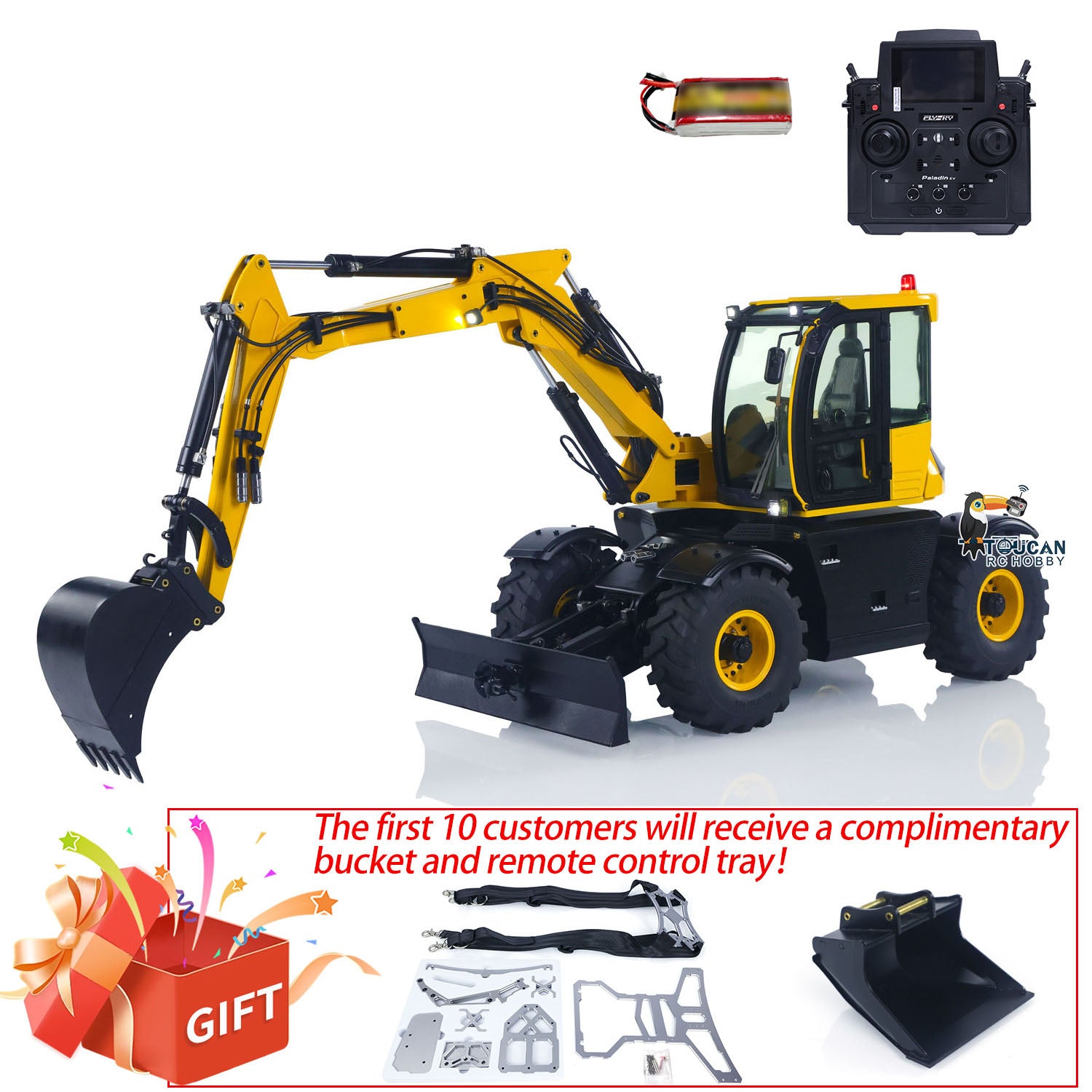 1/14 Scale RC Hydraulic Excavator Toy - 110W 9CH Valve Remote Control Metal Construction Digger Model PL18EV with 3 Movable Arms | For Kids & Adults, Construction Site Simulation, Outdoor Play & Collectors