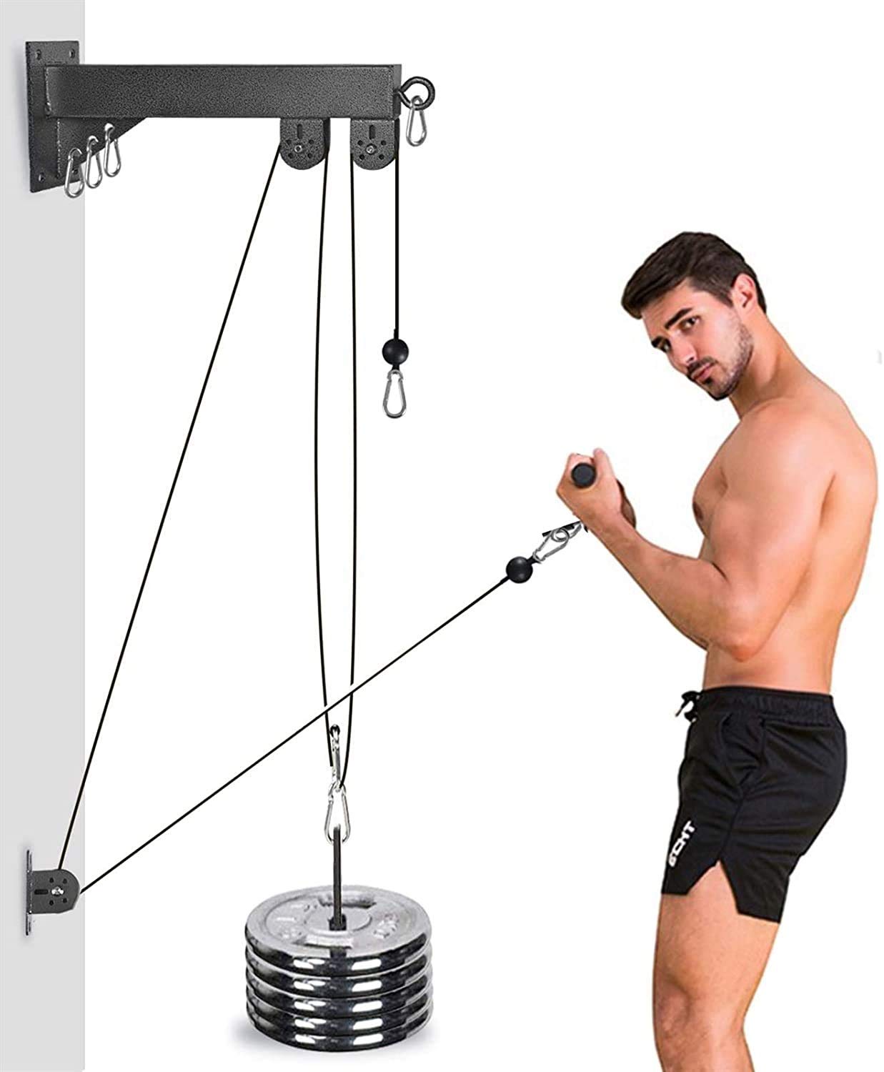 JUNCHENG Wall-Mounted Cable Pulley System - Tricep Workout Machine with Loading Pin for LAT Pull Down, Triceps & Ab Exercises, Forearm & Wrist Training - Home Gym Equipment for Strength Training & Muscle Building