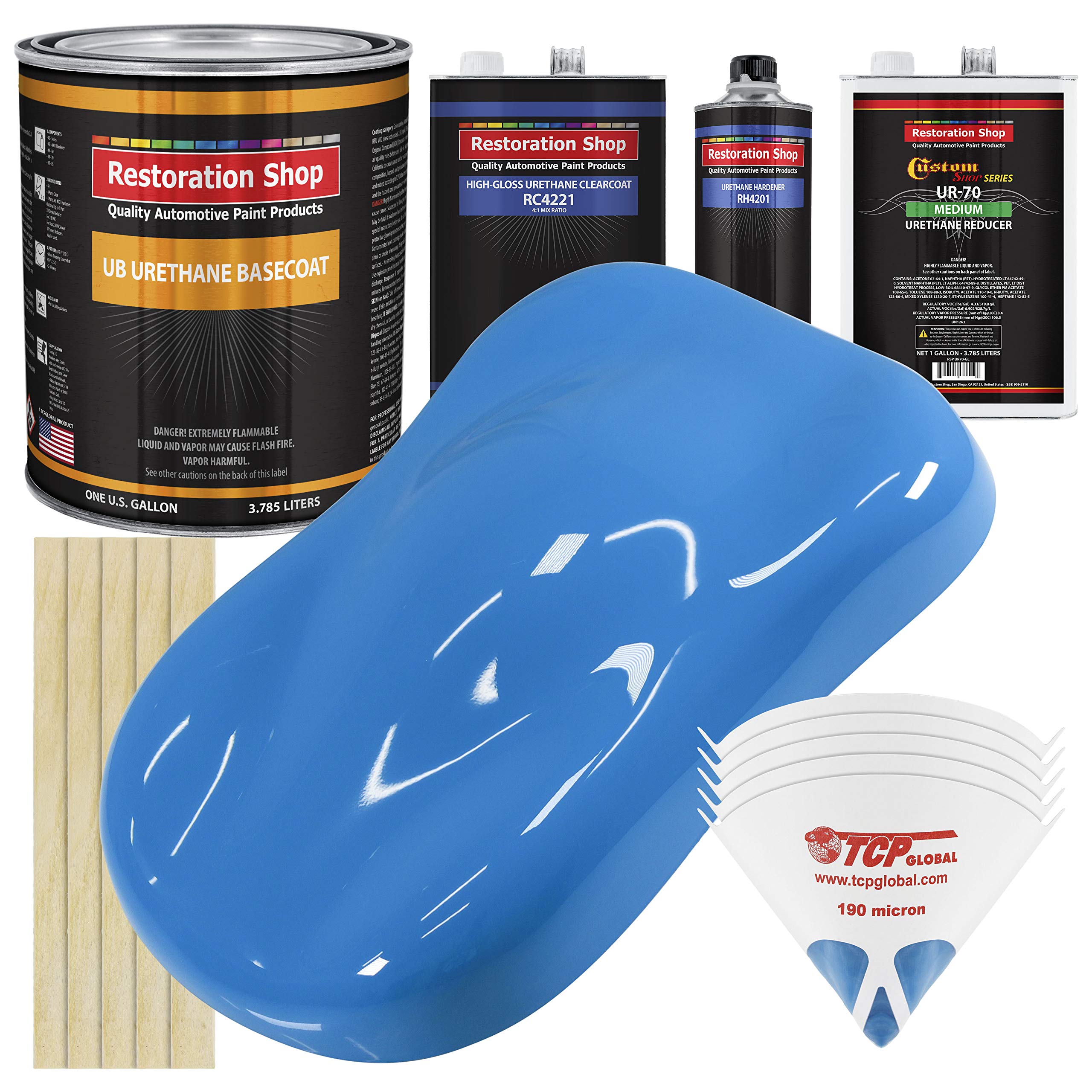 Restoration Shop Grabber Blue Urethane Basecoat with Clearcoat Auto Paint Kit - 1 Gallon Professional High Gloss Automotive Refinish Coating for Cars, Trucks & Motorcycles - Perfect for DIY Restoration & Custom Paint Jobs