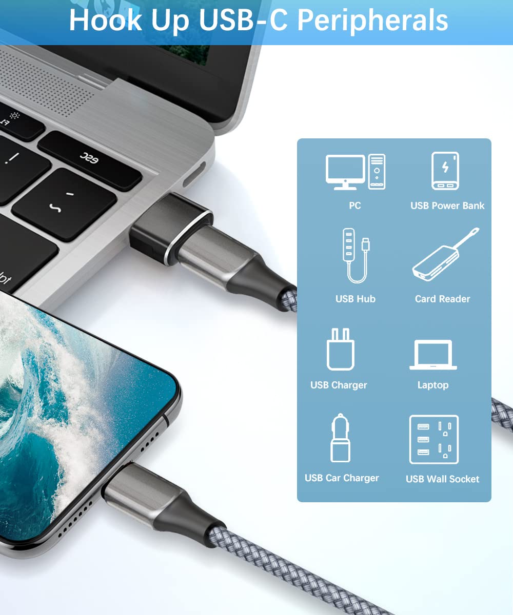 4-Pack USB to USB C Adapter & USB-C Male to USB 3.0 Female OTG Converter - Compatible with iPhone 16/15/14 Pro Max, Galaxy S23/S24, MacBook, Apple Watch - Fast Charging & Data Transfer for CarPlay, Mouse, Keyboard & More