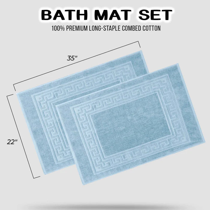 Premium Cotton 2-Piece Greek Key Border Bath Mat Set - Ultra Absorbent, Non-Slip Bathroom Rug - Perfect for Modern Bathrooms, Master Suites & Spa-Like Retreats