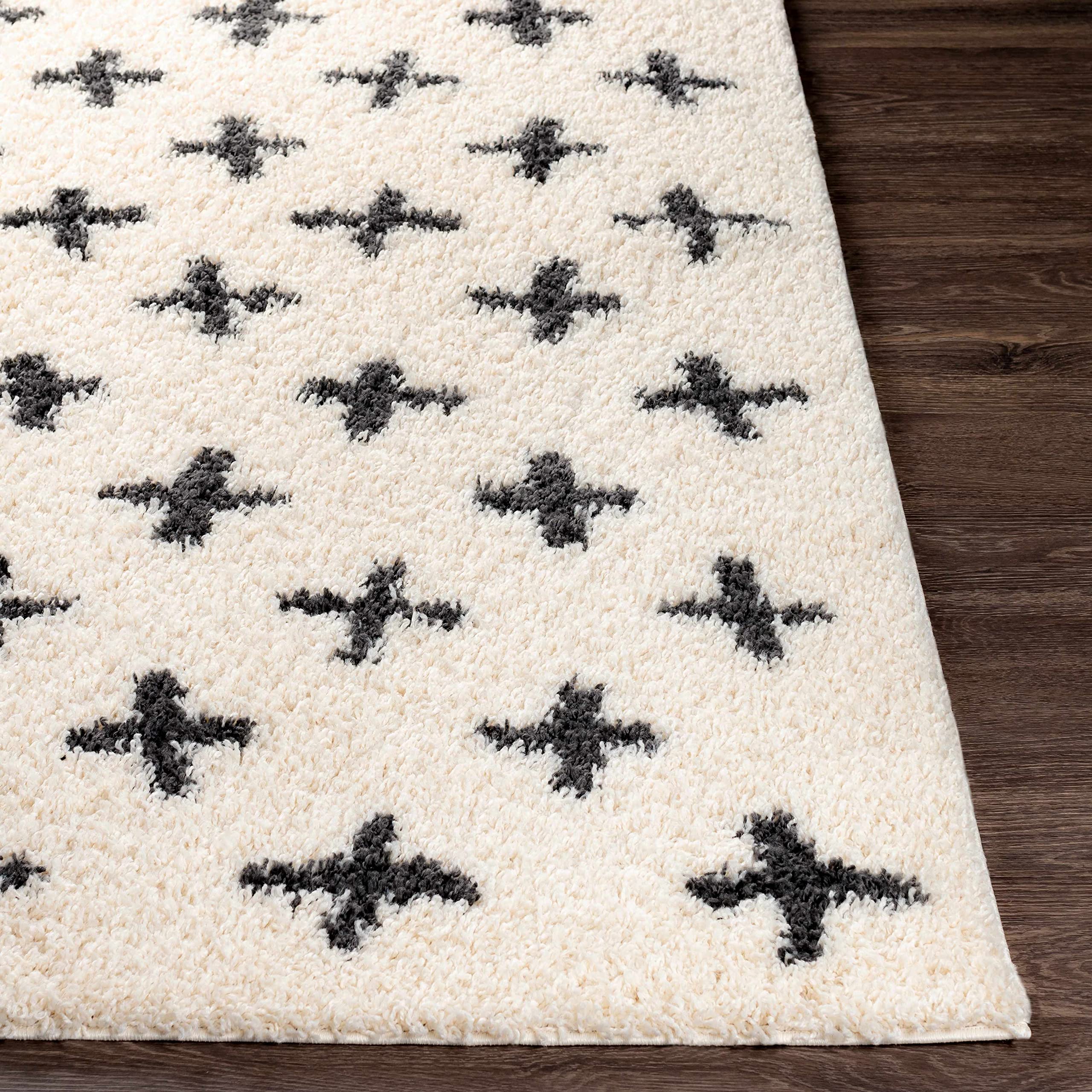 Luxury Hauteloom Gambo Plush Area Rug for Living Room & Bedroom - Soft Beige & Black - 5'3