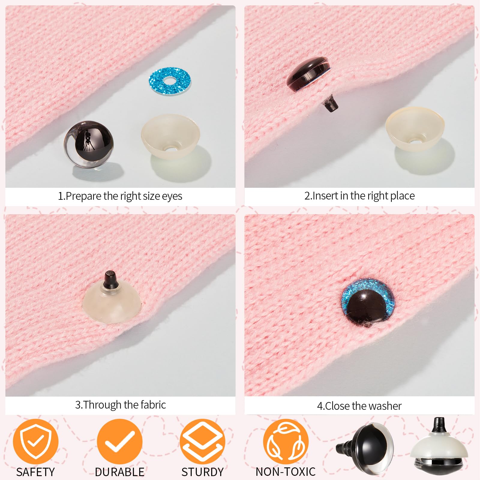 96pcs 25mm 3D Glitter Safety Eyes with Washers for Crocheting - Moon Shaped Amigurumi Doll Eyes for Crochet Animals, Stuffed Toys & DIY Crafts - Perfect Gift for Crochet Lovers (Use for Handmade Plushies, Amigurumi Projects & Craft Decorations)