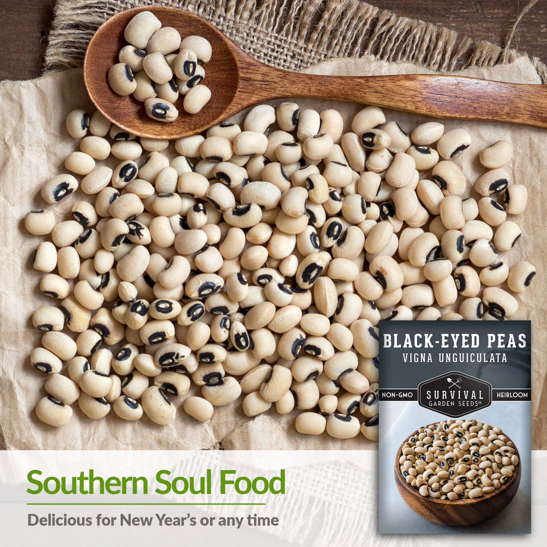 Organic Black Eyed Peas Seeds for Planting - Non-GMO, Heirloom Variety - Perfect for Home Gardening, Cooking, and Healthy Recipes