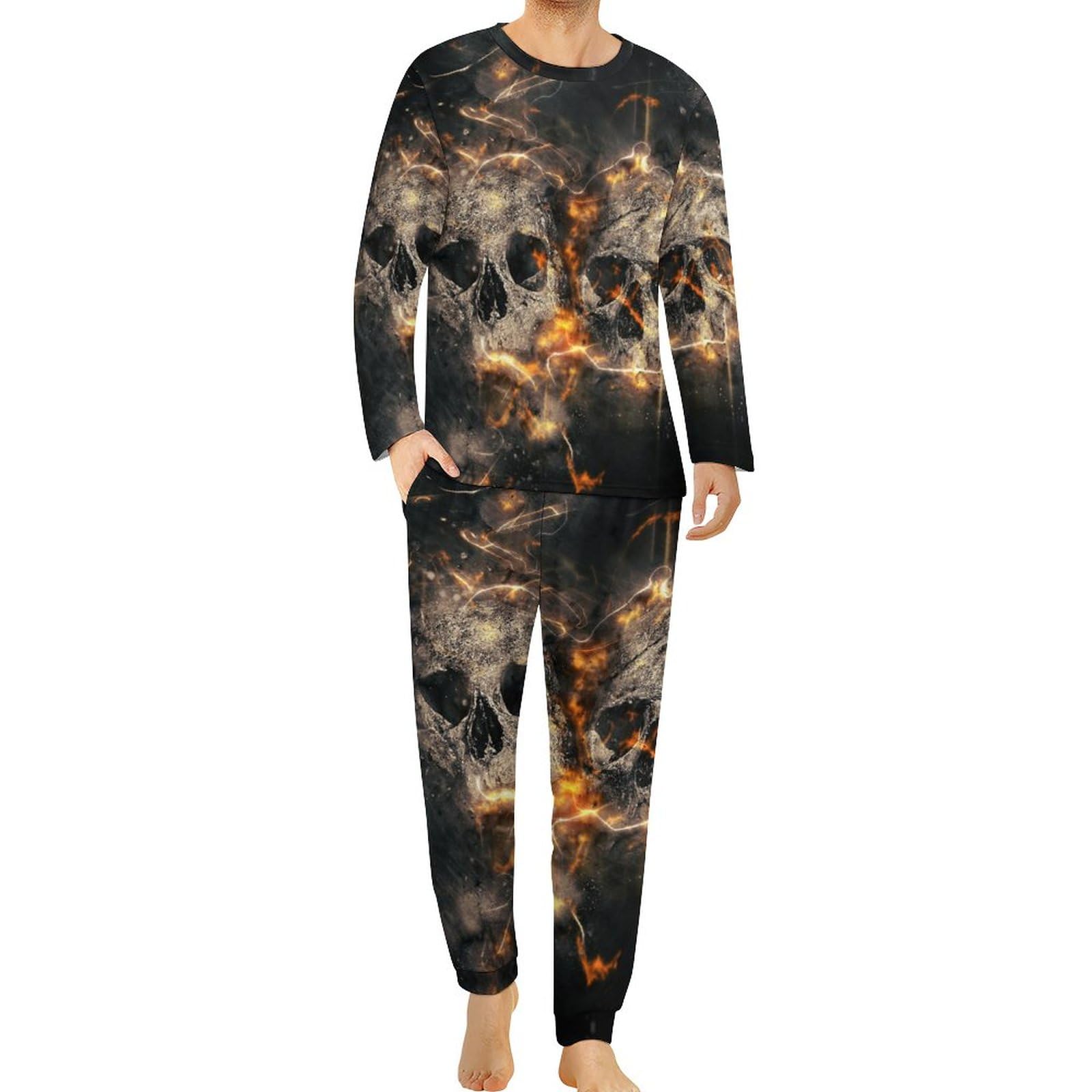Decay Skull Men's Pajama Set - Soft Long Sleeve Sleepwear & Lounge Pjs for Comfortable Nightwear | Perfect for Halloween, Gothic Lovers & Cozy Home Relaxation