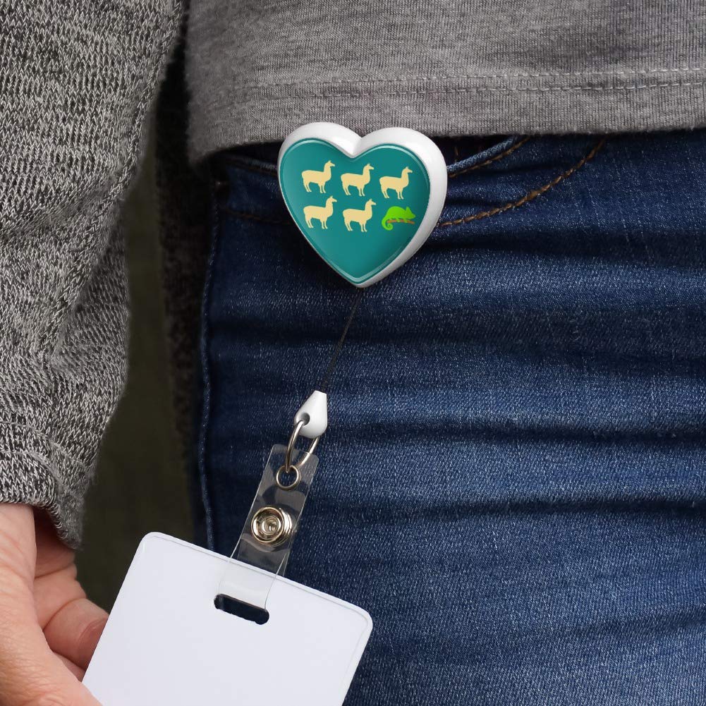 Funny Llama Chameleon Retractable ID Badge Holder - Colorful Lanyard with Heart Design for Work, School & Events - Perfect for Teachers, Nurses & Office Professionals