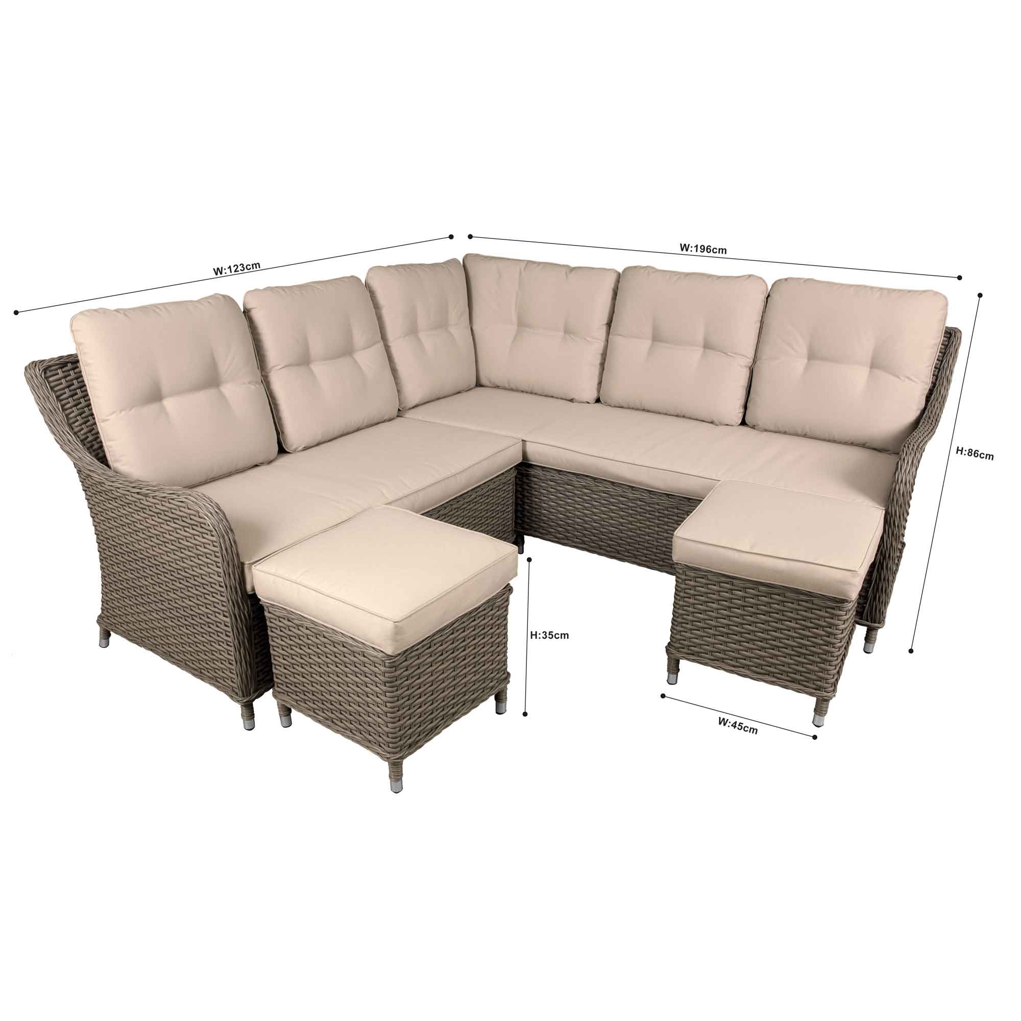 Premium Chester Rattan Wicker 5-Piece Outdoor Corner Sofa Set - Weather-Resistant Brown Patio Furniture (DG72) | Perfect for Backyard, Poolside & Garden Relaxation