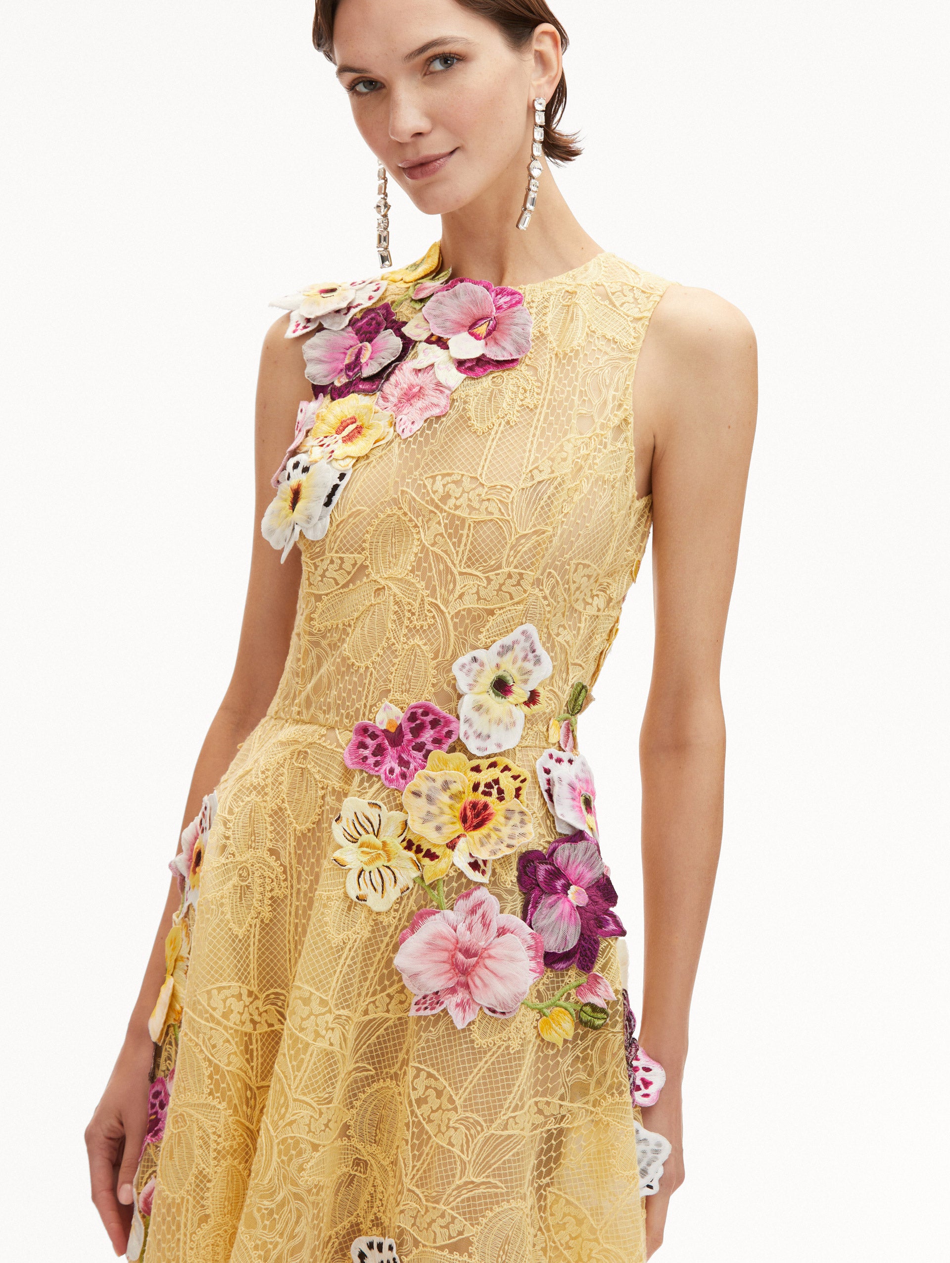 Elegant Orchid Embroidered Picot Lace Dress for Women | Floral Summer Wedding Guest Dress | Perfect for Garden Parties & Formal Events