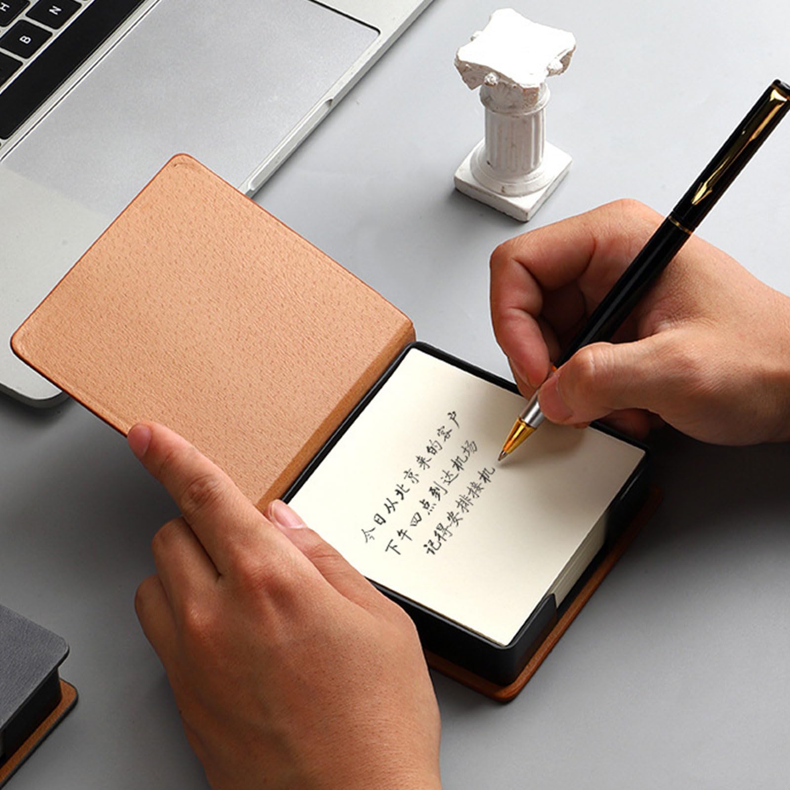 Premium Leather Note Pad Holder with Lid - Sticky Notes Dispenser & Name Card Organizer for Office, School, and Desk Use | Memo Pad Storage Box for Neat Workspace Organization