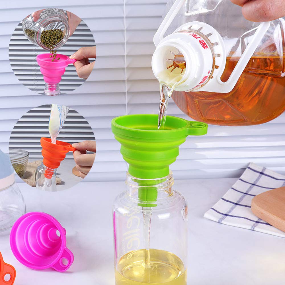 3-Pack Collapsible Silicone Kitchen Funnel Set - Food Grade, Portable for Water Bottles, Oil, Liquid & Powder Transfer (Green) | Perfect for Camping, Baking, Travel & Home Kitchen Use