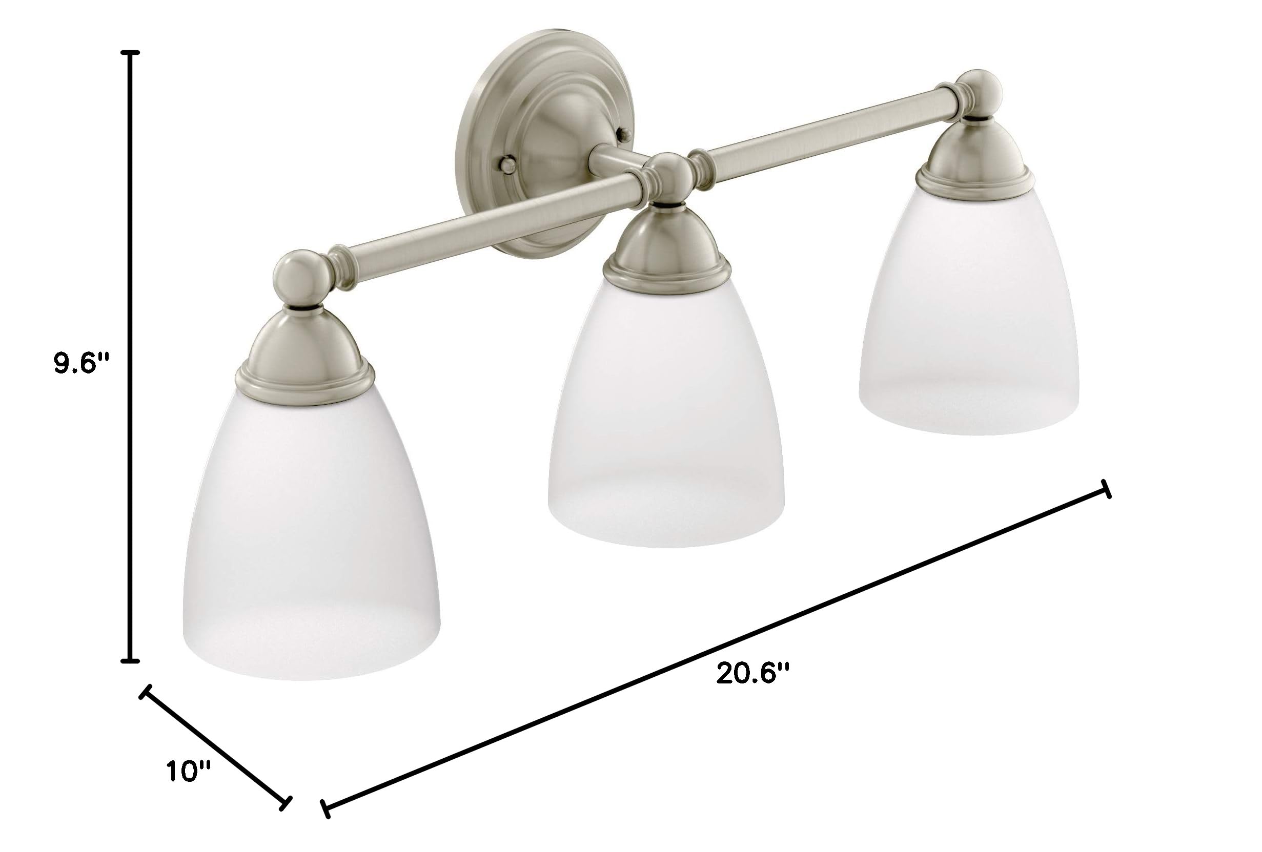 Moen YB2263BN Brantford 3-Light Bathroom Vanity Light Fixture - Brushed Nickel Finish with Frosted Glass Shades - Perfect for Bathroom, Powder Room, and Dressing Area Lighting