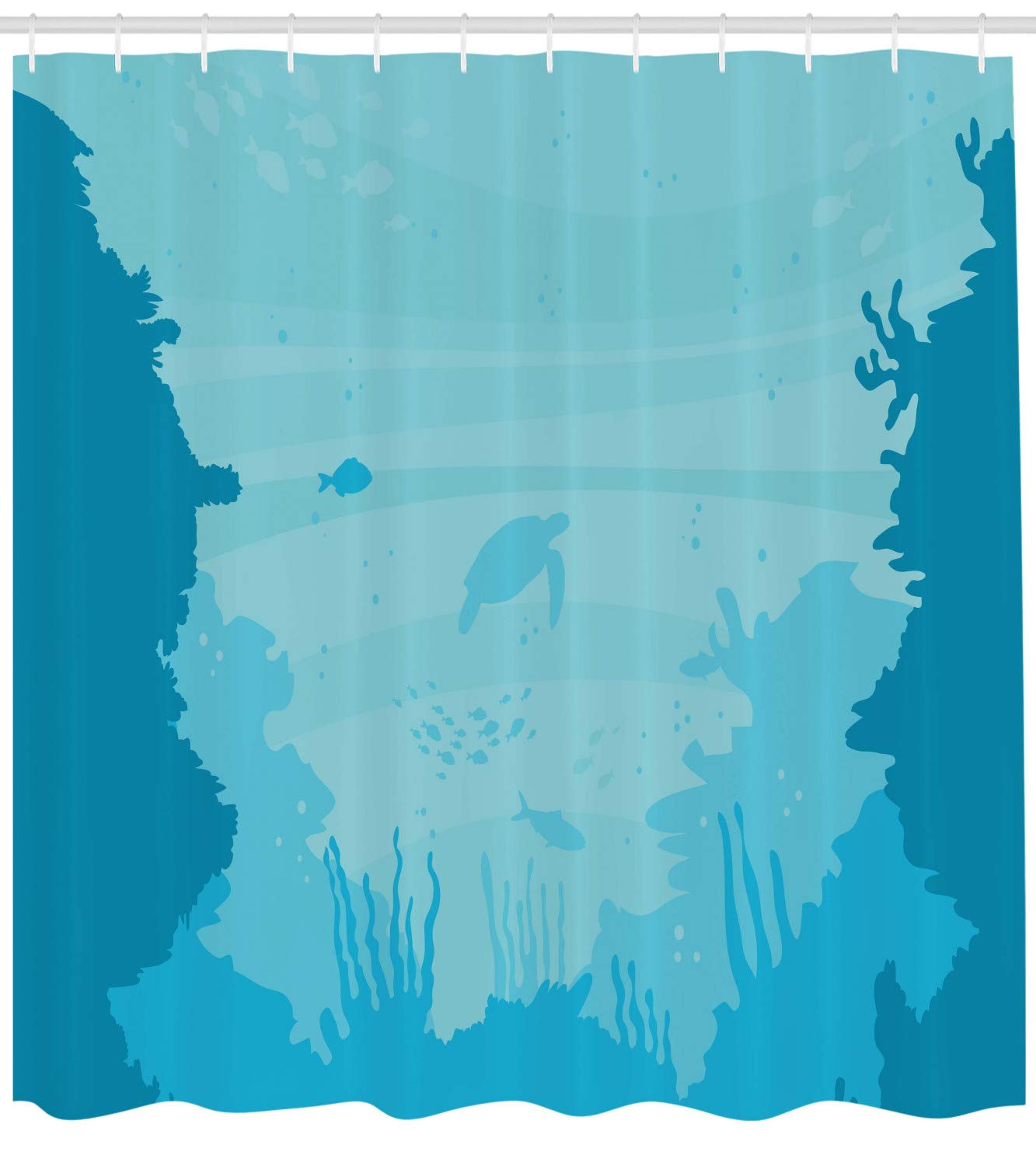 Ambesonne Under The Sea Shower Curtain - Waterproof Fabric Bathroom Decor with Hooks, 69x75 Inches, Dark Turquoise Ocean Theme Featuring Turtles & Fish | Perfect for Beach House, Kids Bathroom & Coastal Decor