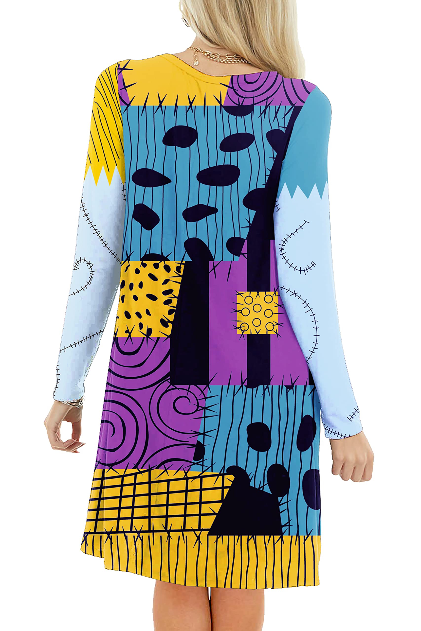 Deerose Women's Halloween Costume Dress with Pockets - Funny Long Sleeve Party Outfit for Halloween, Cosplay, and Themed Events