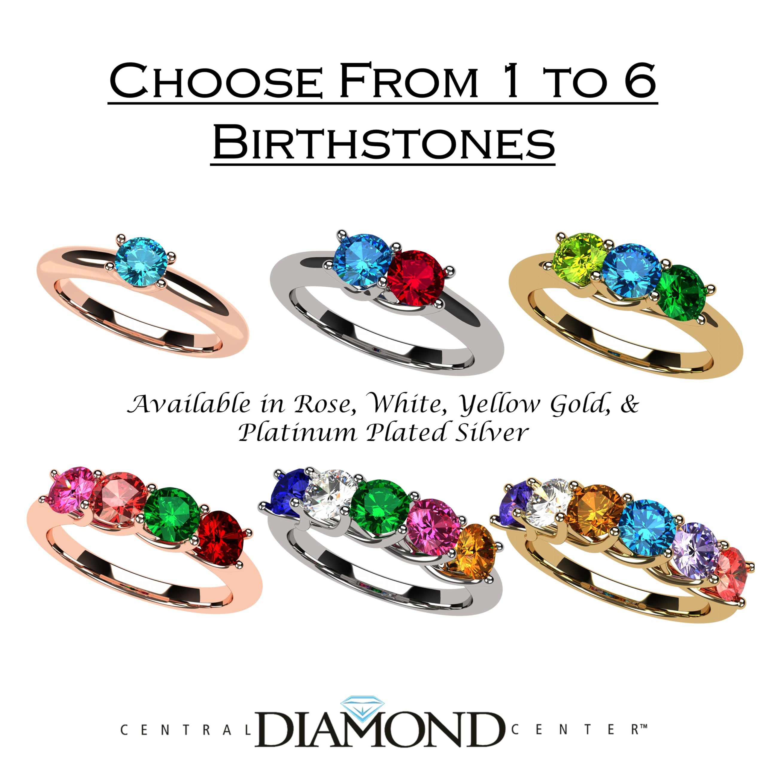 Lucita Mother's Rings with 1-6 Simulated Birthstones in Sterling Silver, 10K or 14K Gold - Elegant Gift for Mom, Grandma & Special Women - Perfect for Mother's Day, Birthday & Anniversary Celebrations