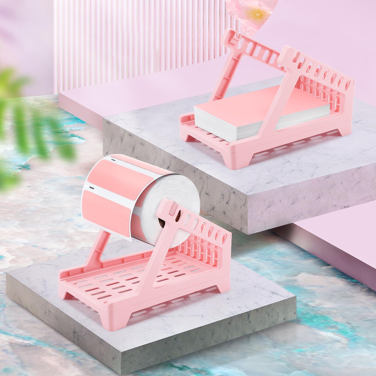 Thermal Label Holder for Shipping Labels - Desktop Stand for Rolls & Fanfold Labels - Durable Printer Accessory for Home & Office Use (Pink, Small) - Perfect for E-commerce, Warehouse & Small Business Shipping