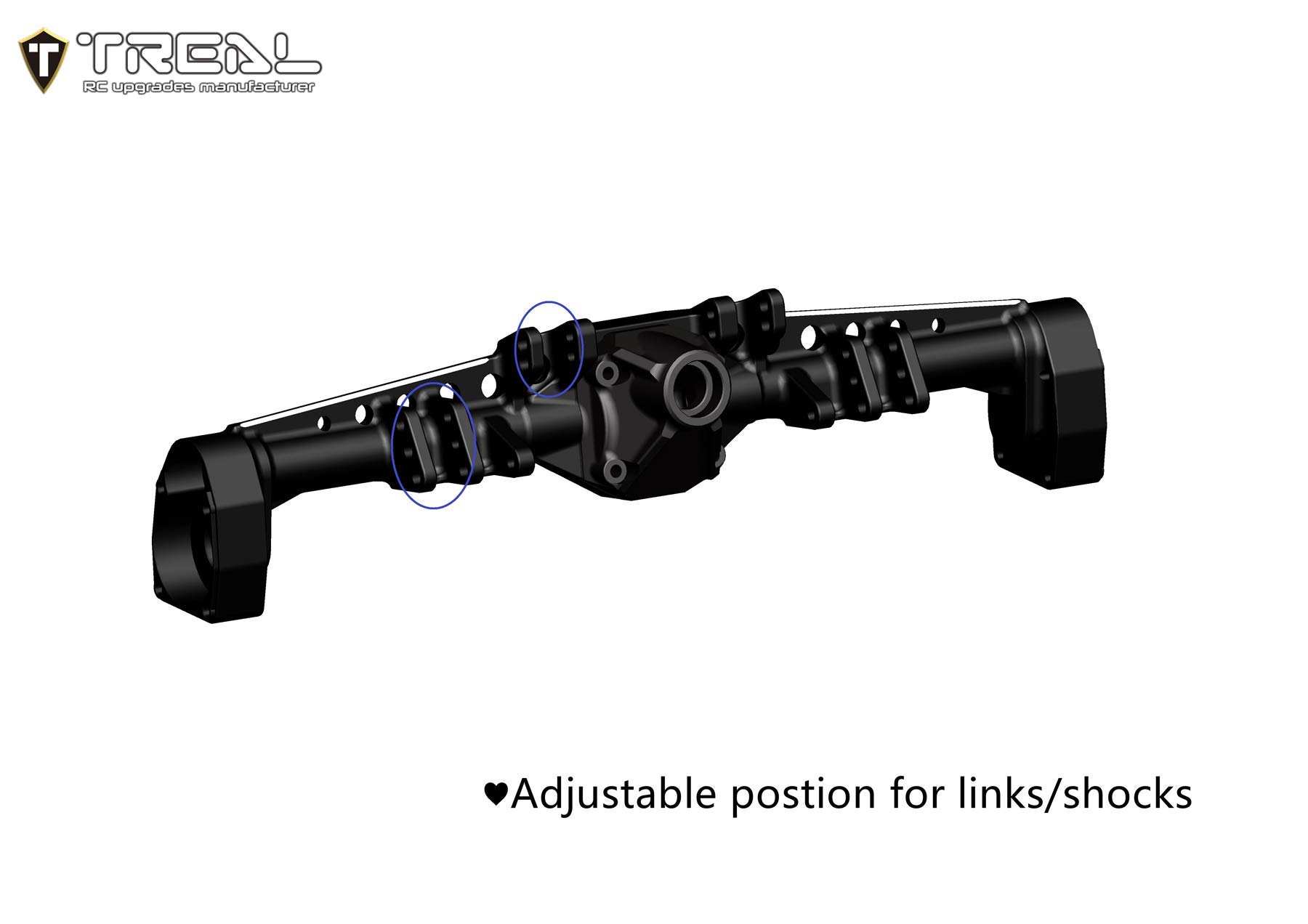 Treal Capra Rear Axle Housing - CNC Machined 7075 Solid Billet Aluminum One-Piece Design (Black) | Heavy-Duty Off-Road Crawler Upgrade for RC Rock Crawlers & Trail Trucks
