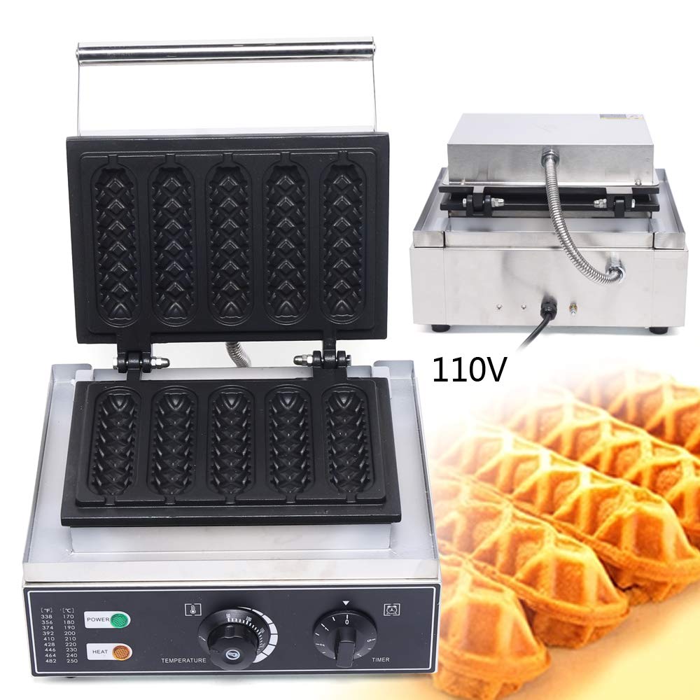 Commercial 1500W Corn Dog Waffle Maker Machine - Non-Stick French Hot Dog on Stick Maker - Quickly Makes 5 Breakfast Sausage Rolls - Perfect for Fairs, Food Trucks & Home Breakfasts