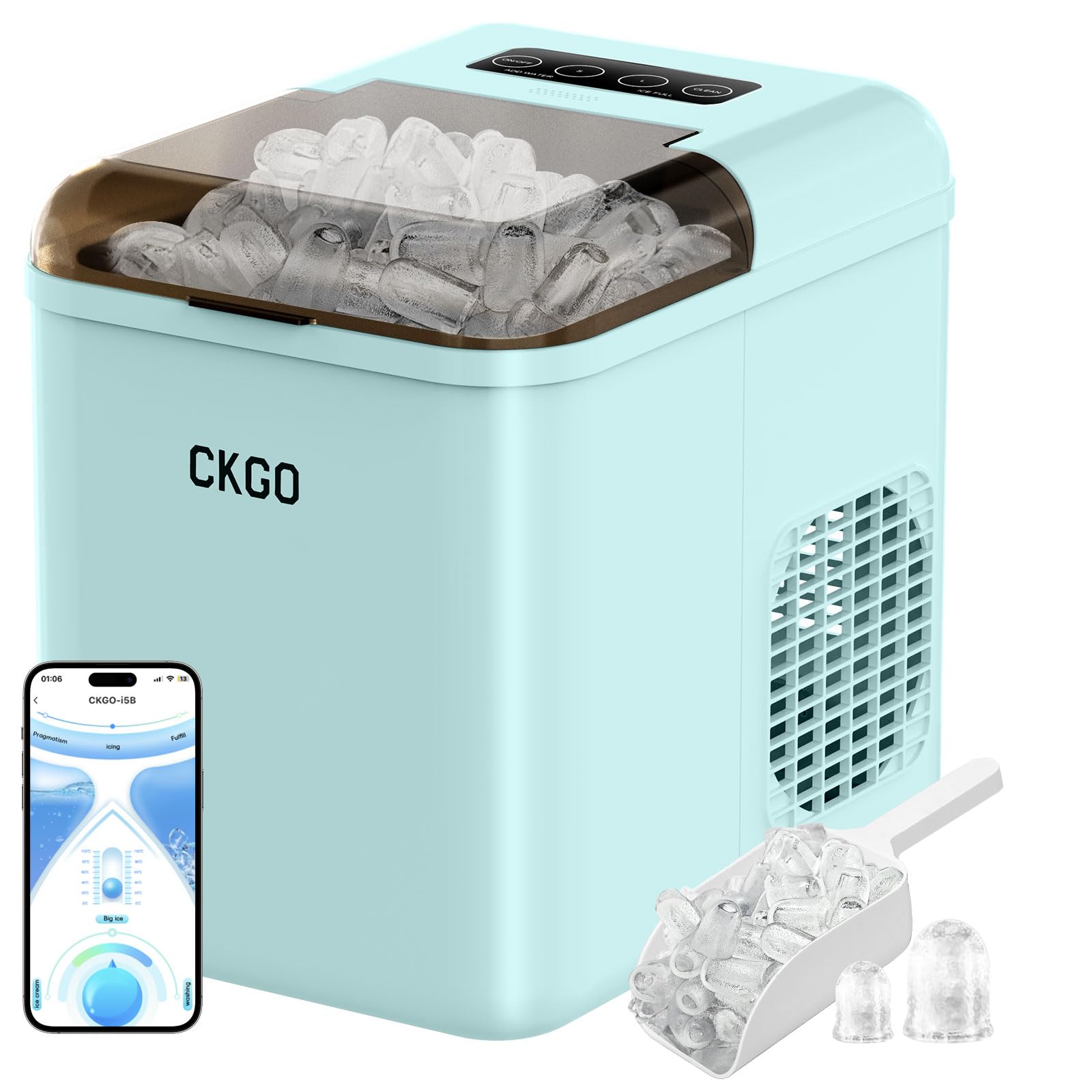 Smart Ice Maker Countertop - 33 lbs/Day, 9 Cubes in 6 Mins, Self-Cleaning Compact Wi-Fi Ice Machine with App Control, 2 Sizes Bullet Ice Makers for Home, Kitchen, Office, Camping & RV - Perfect for Parties, BBQs and Outdoor Adventures