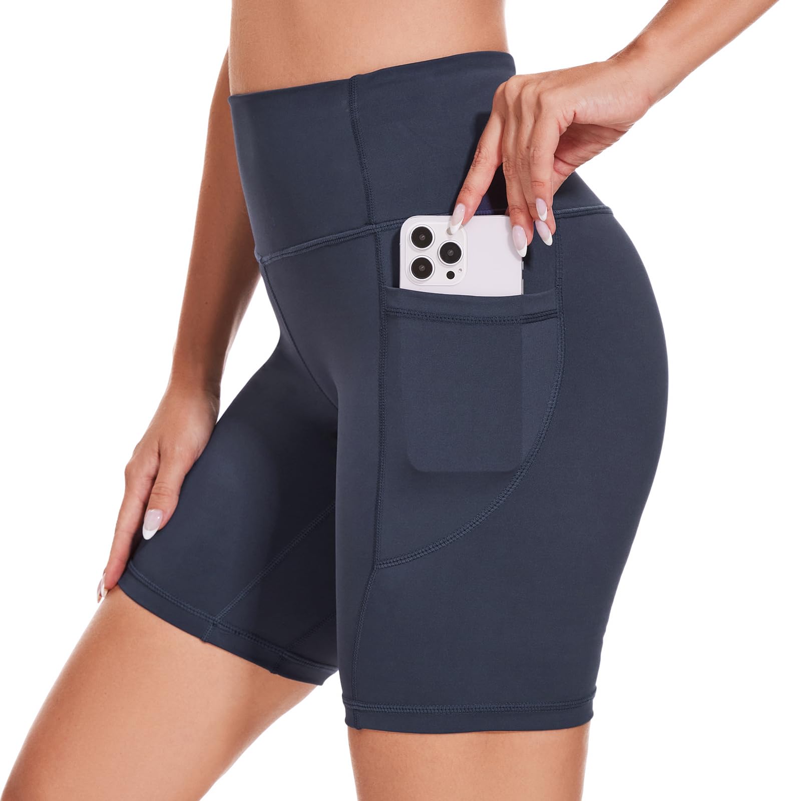 iniber Women's High Waist Biker Shorts with Pockets - Workout Yoga Spandex Athletic Bicycle Leggings for Running, Cycling & Gym