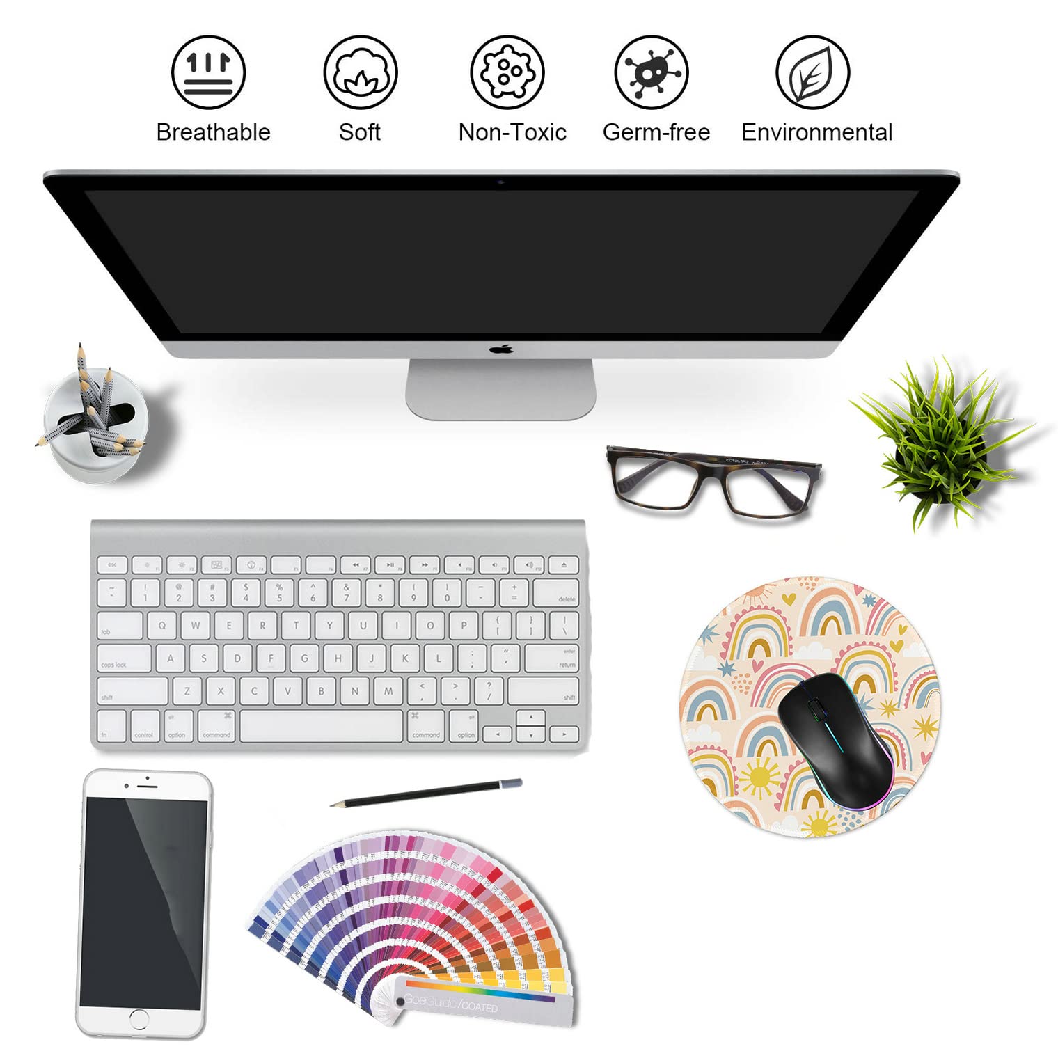 Premium Round Gaming Mouse Pad - Non-Slip Rubber Base with Stitched Edge (7.9 x 7.9 Inch) for Laptop & PC - Rainbow Adorable Design - Perfect for Office Work, Gaming & Home Use