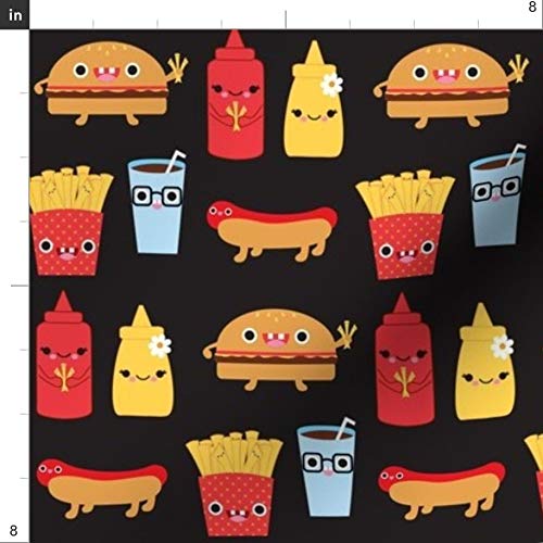 Cute Hamburger French Fries Food Soda Kawaii Faces Printed Cotton Fabric - Spoonflower Petal Signature Cotton Fat Quarter for Sewing, Quilting, Apparel & Crafts - Perfect for DIY Home Decor, Baby Clothes & Kawaii Fashion Accessories