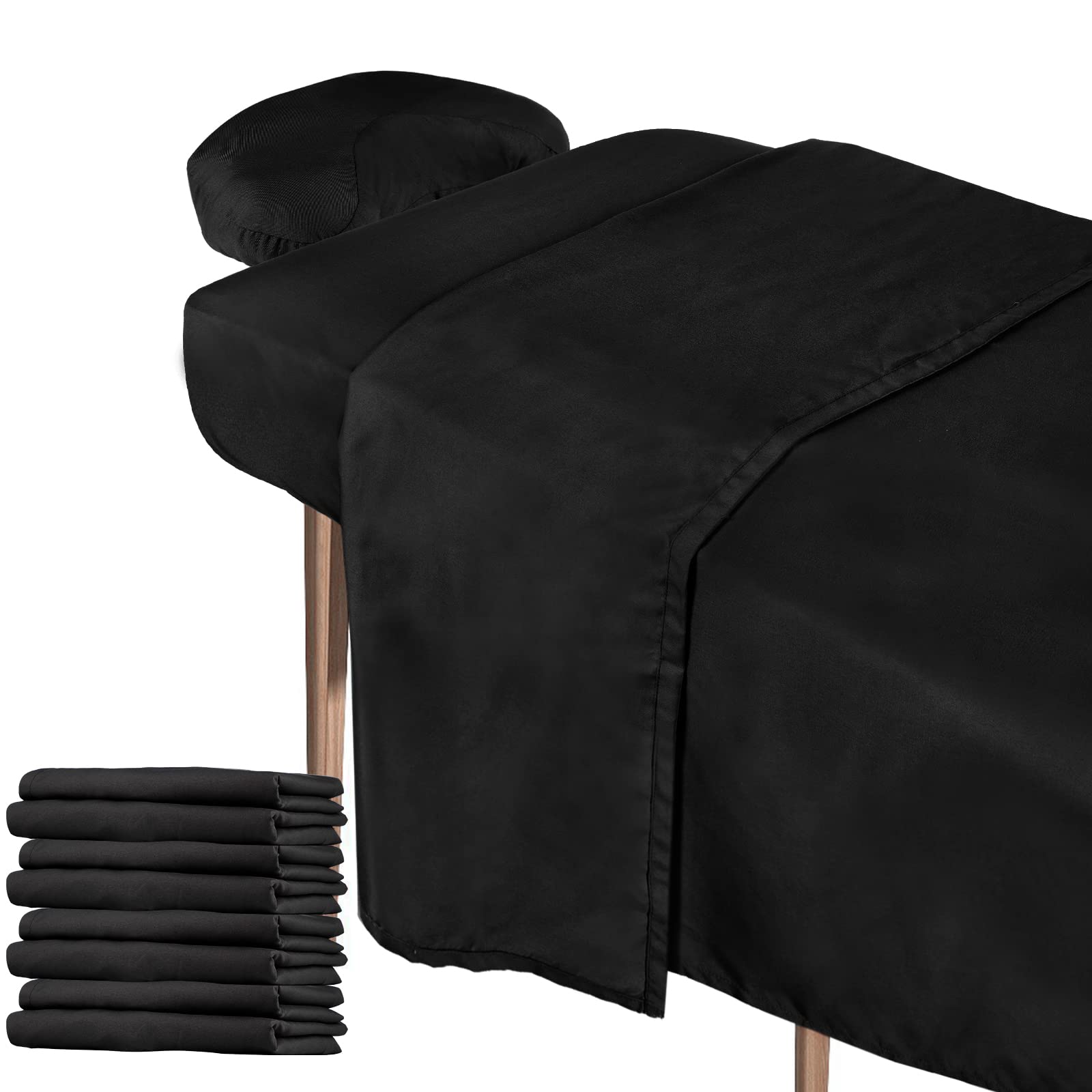 Oudain 4 Sets 3 Piece Soft Microfiber Massage Table Sheets Set - Includes Flat Sheet, Fitted Sheet & Face Rest Cover (Black) | Professional Spa, Massage Therapy & Salon Use