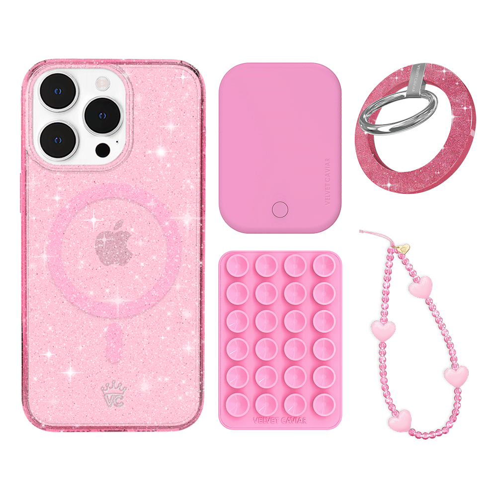 Pink Stardust Glitter iPhone Case with Grip - Shockproof Protective Phone Cover for iPhone 13/14/15 Pro Max - Cute Sparkly Accessories for Women Girls (Perfect for Parties, Travel & Everyday Use)