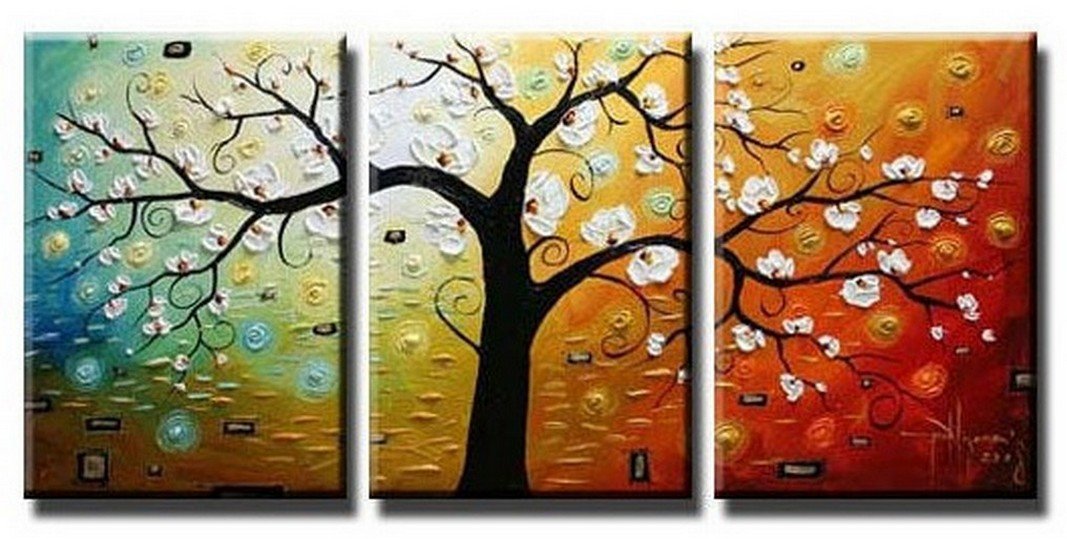 Abstract Art Canvas Painting - Large 3 Piece Wall Decor with Tree of Life Design - Perfect for Living Room, Bedroom & Office Decor