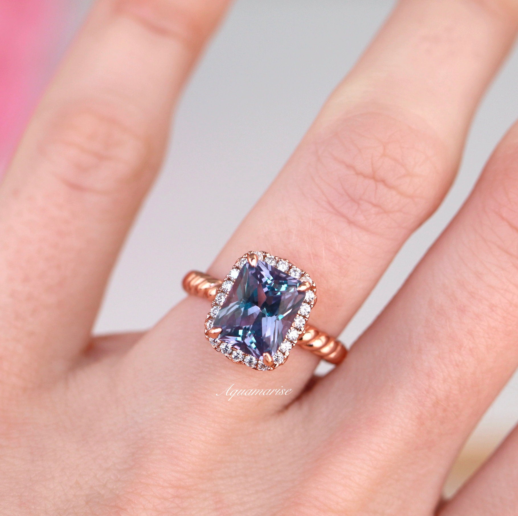 Exquisite 14K Rose Gold Vermeil Hazel Alexandrite Ring for Women | Elegant Birthstone Jewelry Gift for Anniversary, Engagement & Special Occasions