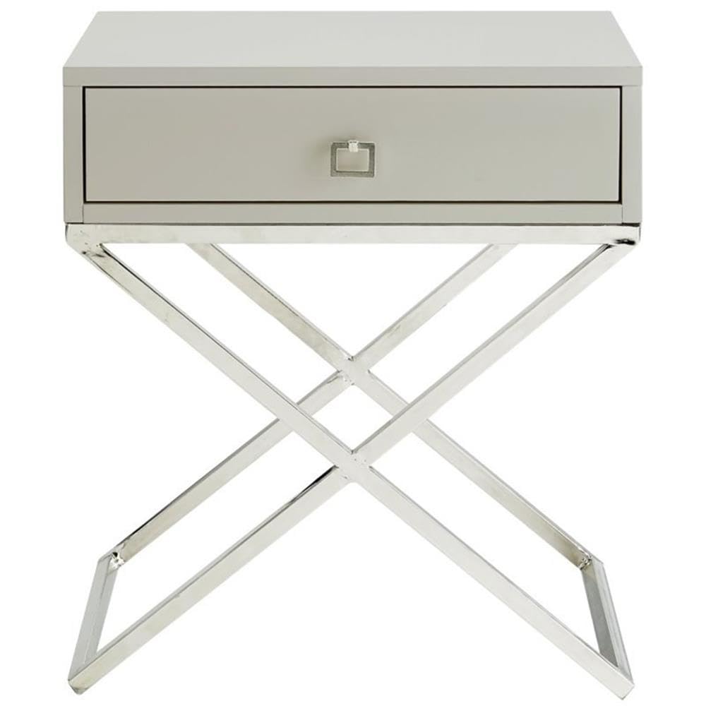 Brianna 1-Drawer Nightstand with X-Metal Legs in Gray/Chrome - Modern Bedside Table for Bedroom, Living Room & Office - Compact Storage Solution with Sleek Design