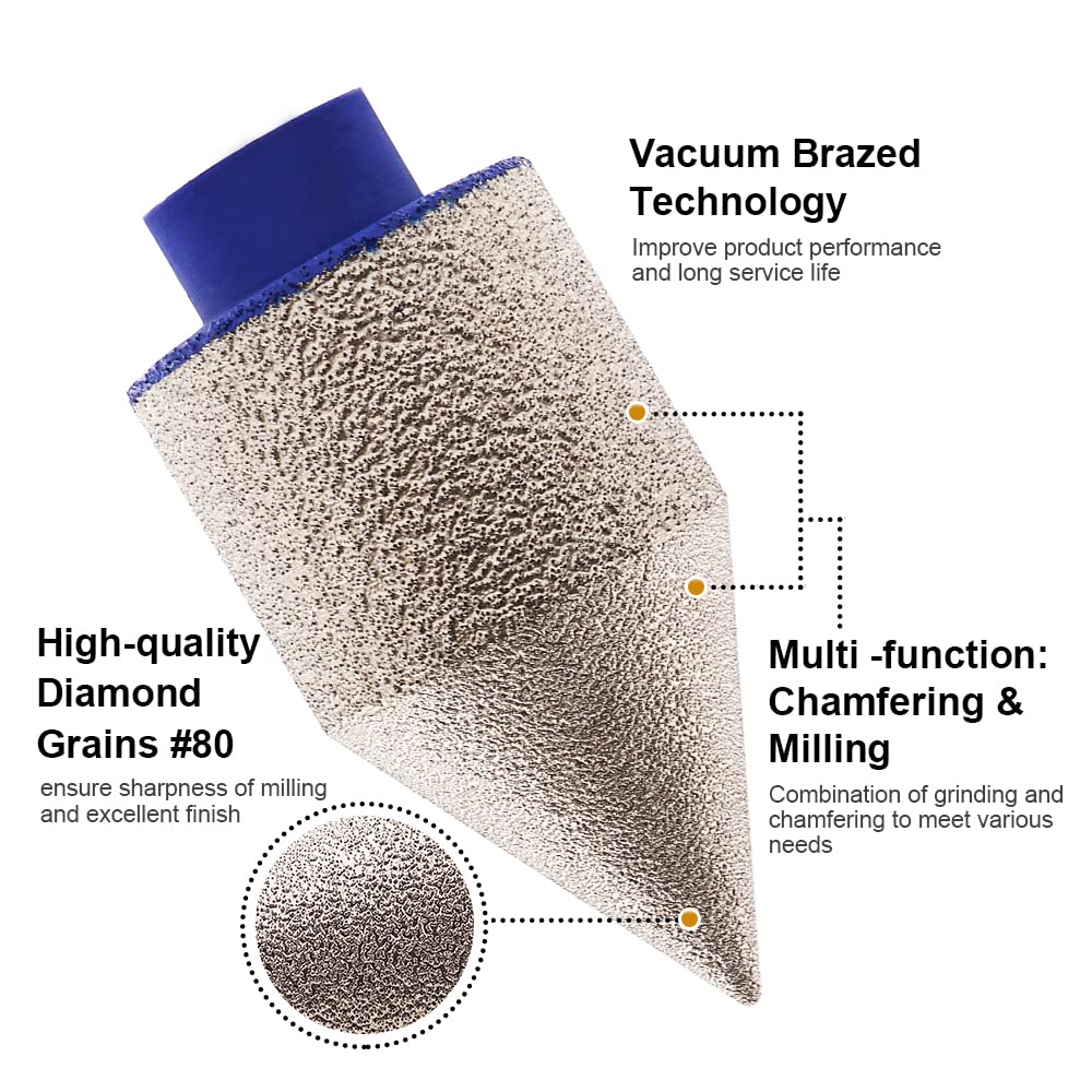 Diamond Chamfer Bits 2-Inch (50mm) for Angle Grinder - Professional Bevelling & Milling Tools for Porcelain Tile, Marble, Ceramic & Granite - Perfect for Enlarging & Shaping Existing Holes in Stone & Tile Work
