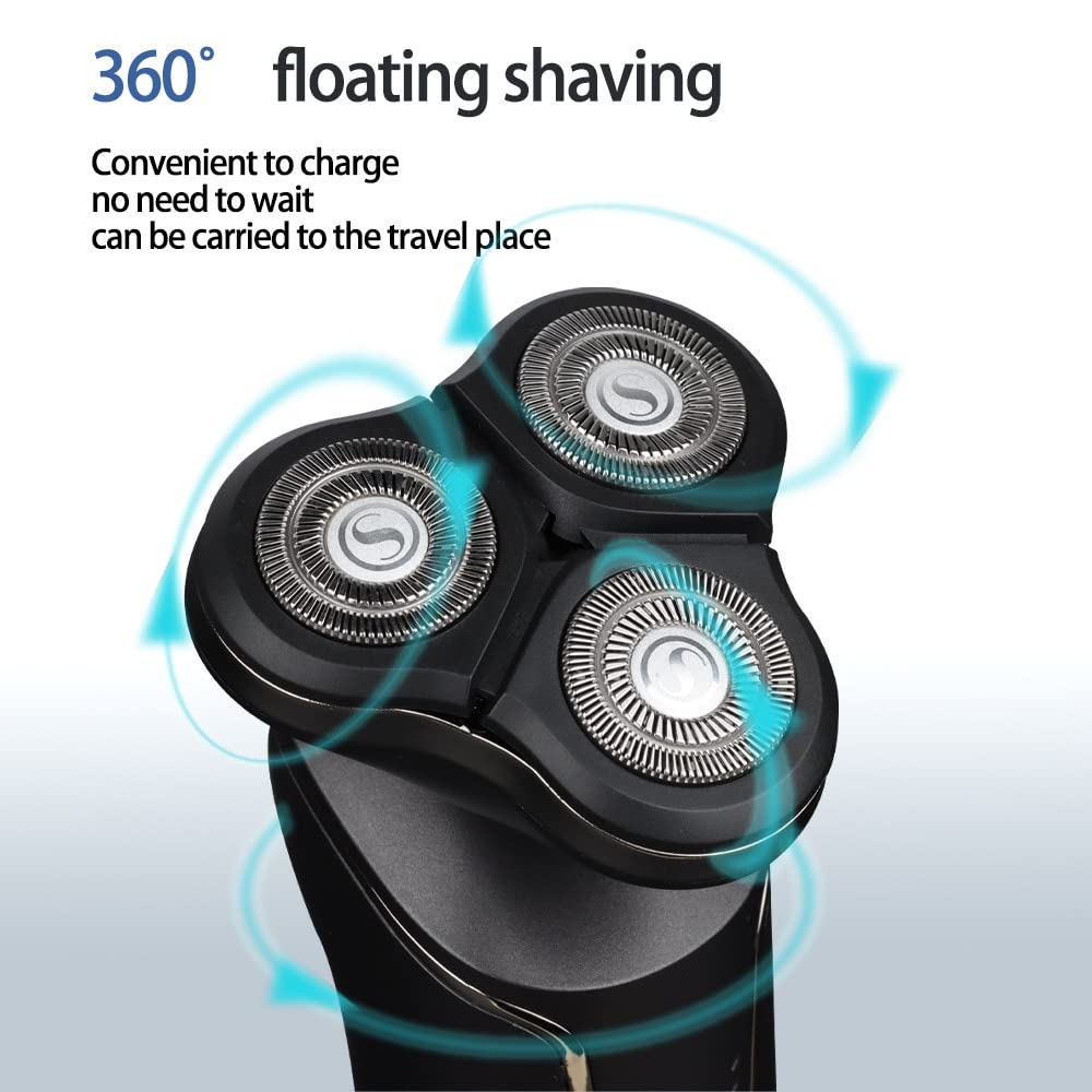 Premium Electric Razor for Men - 3D Rotary Shaver with Digital Display, 3 Blades, Interchangeable Heads & Waterproof Design - Full Body Grooming Kit for Face, Head & Body Shaving - Perfect for Travel, Home & Gym Use