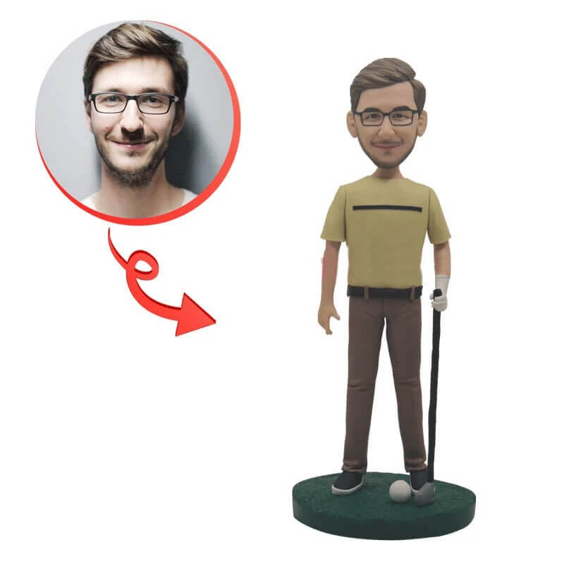 Custom Golf Player Taking The Club Bobblehead - Unique Golf Gifts for Men, Golf Enthusiasts & Collectors - Perfect for Office Desk, Man Cave Decor & Golf Tournament Prizes