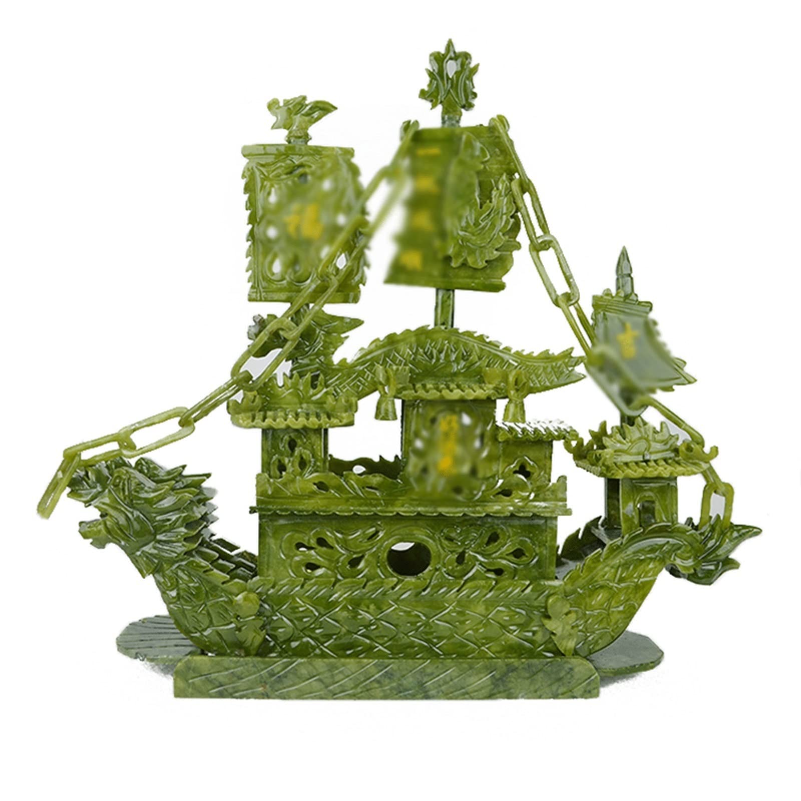 Feng Shui Dragon Boat Sculpture - Handcrafted Green Jade Statue for Home & Office Decor | Perfect for Wealth & Prosperity Enhancement