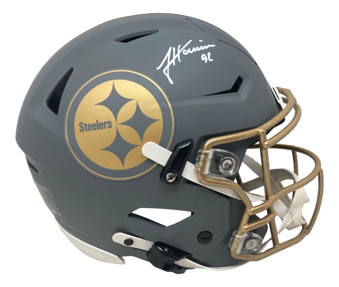 James Harrison Autographed Pittsburgh Steelers Full Size Slate Authentic Speed Flex Football Helmet - Certified Authentic - Perfect for Collectors, Man Cave Decor, and Steelers Fans Gifts