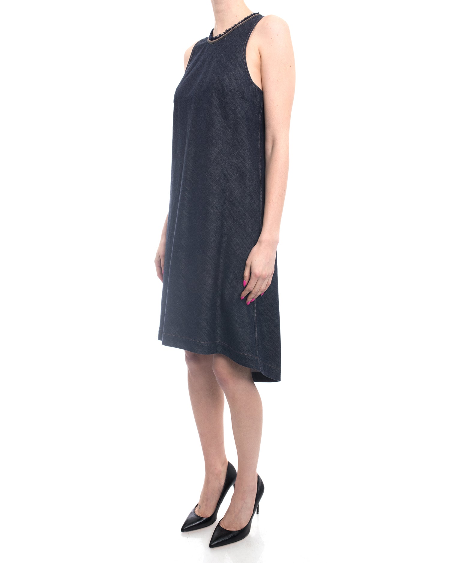 Brunello Cucinelli Women's Denim Beaded Trim Sleeveless Dress - Elegant Casual Summer Dress for Parties & Date Nights