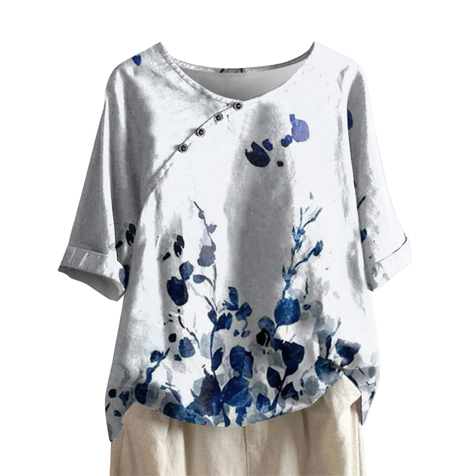 XINSHIDE Plus Size Women's Casual V-Neck Short Sleeve T-Shirt Blouse with Drawstring Detail - White #29 | Perfect for Everyday Wear, Office & Summer Outfits