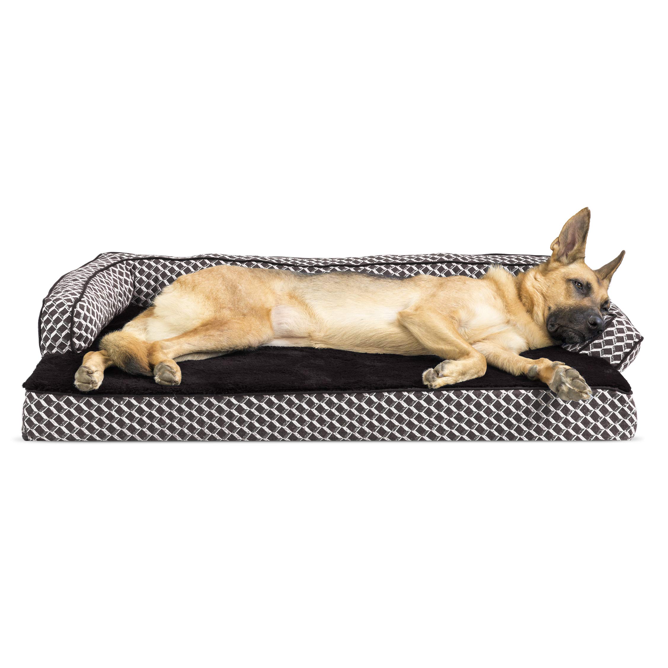 Furhaven Orthopedic Memory Foam Dog Bed for Large Dogs - Plush Sofa-Style Pet Bed with Removable Washable Cover - Diamond Brown Jumbo (X-Large) - Perfect for Living Room, Bedroom & Pet-Friendly Spaces