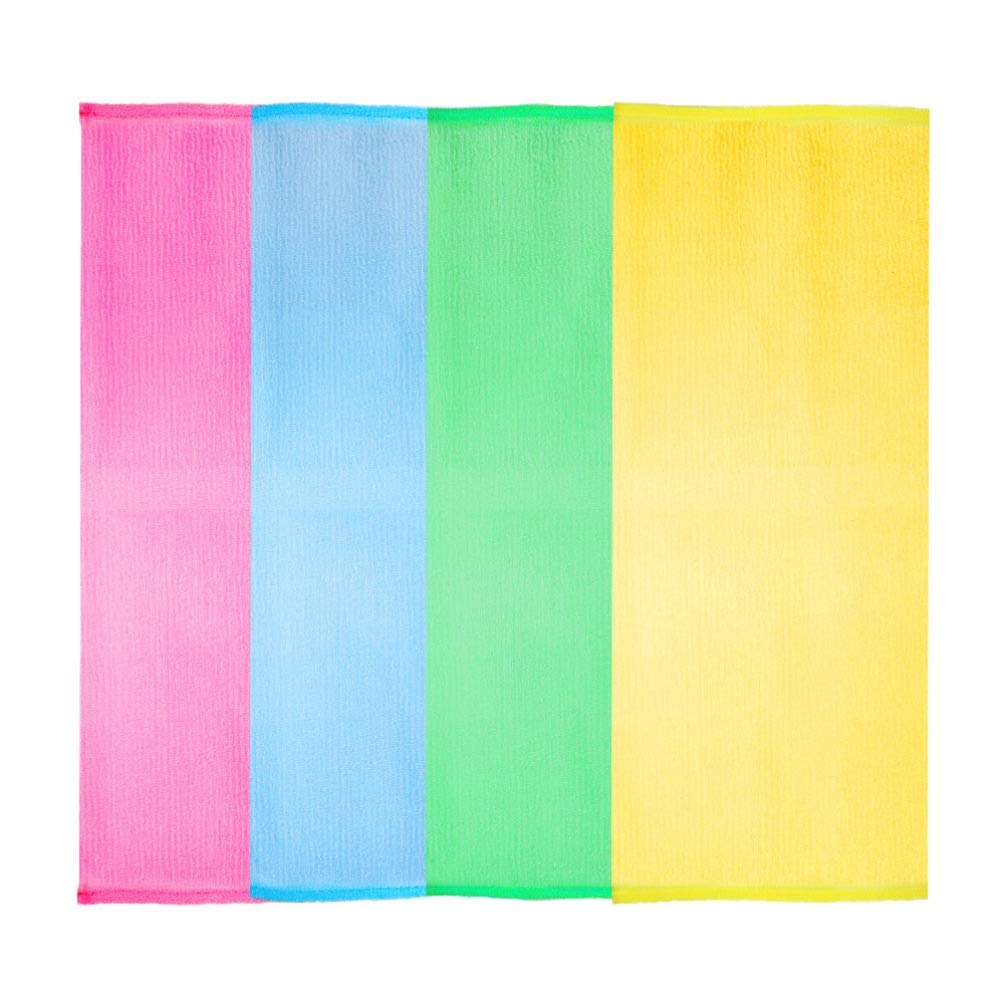Healifty 4-Pack Double-Sided Exfoliating Shower Towels with Drawstring - Body Scrubber & Massage Cloth for Deep Skin Cleansing - Perfect for Home, Travel & Spa Bathroom Use