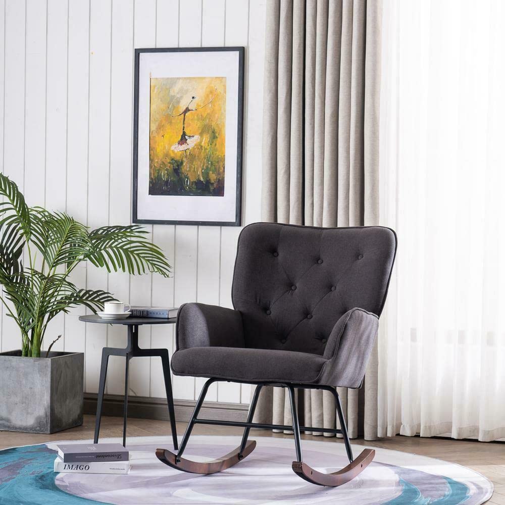 Comfortable Upholstered Recliner Rocking Chair - Adjustable Lounge Armchair for Living Room, Bedroom & Nursery - Perfect for Relaxing, Reading & Nursing - Mikalo Rocker Recliner with Soft Cushions