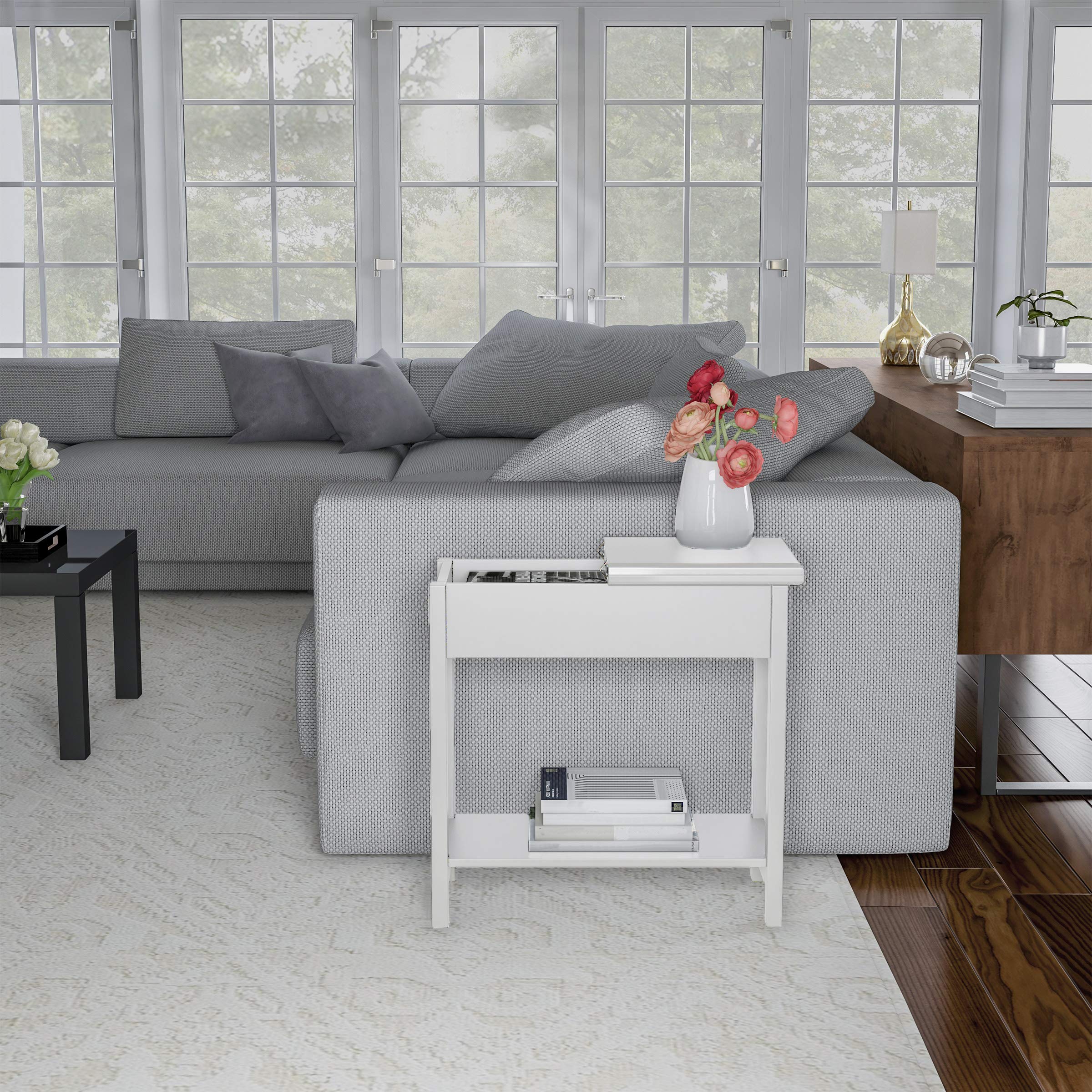 Lavish Home Flip Top Console Table Set of 2 - White End Tables with Hidden Hinged Storage & Lower Shelf for Living Room, Bedroom, Entryway | Space-Saving Modern Furniture for Small Apartments & Home Organization