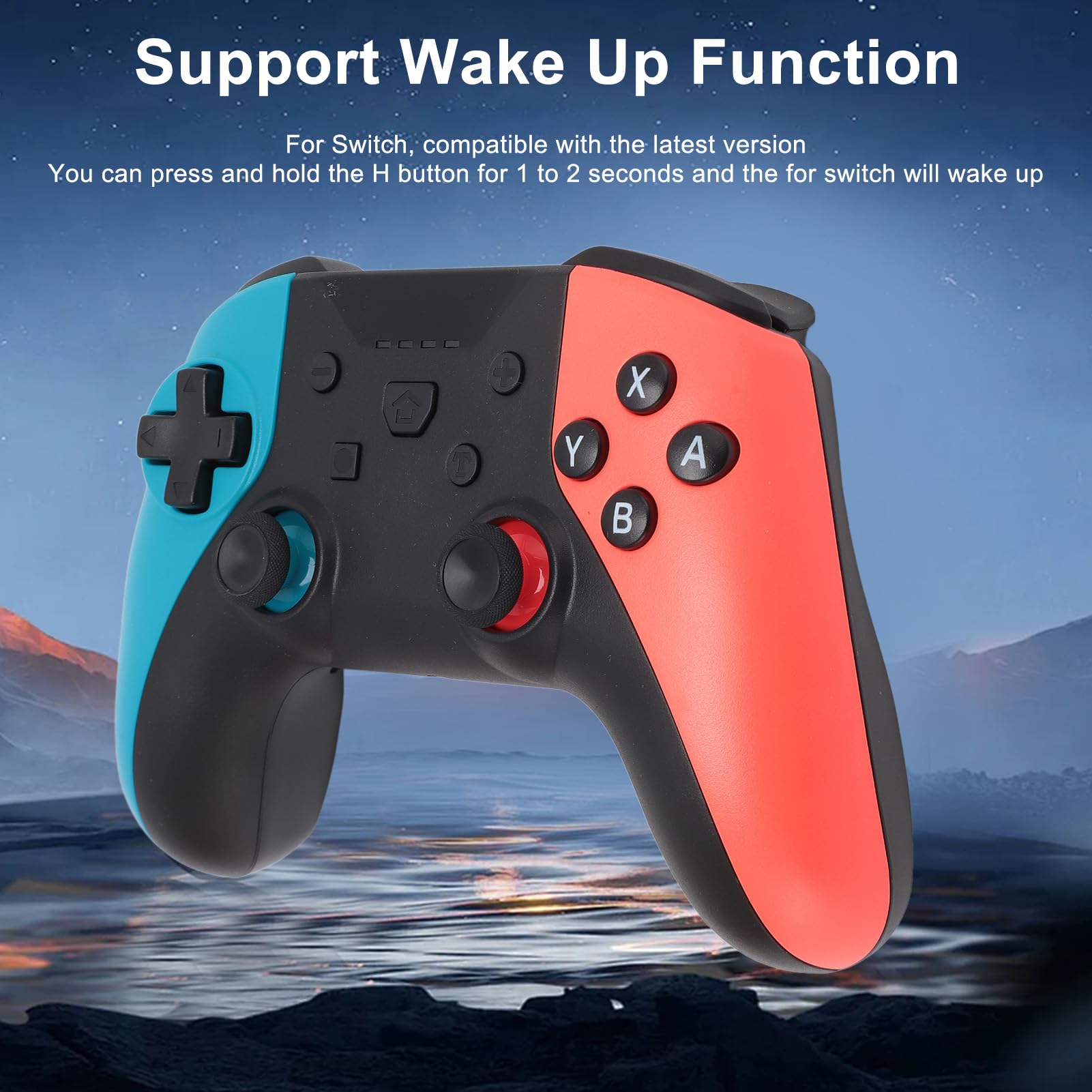 Dual Motor Wireless Gaming Controller with Turbo & Vibration - Compatible with Nintendo Switch Lite, PC - Long Battery Life (Blue/Red/Black) - Perfect for Action, Racing & Multiplayer Games