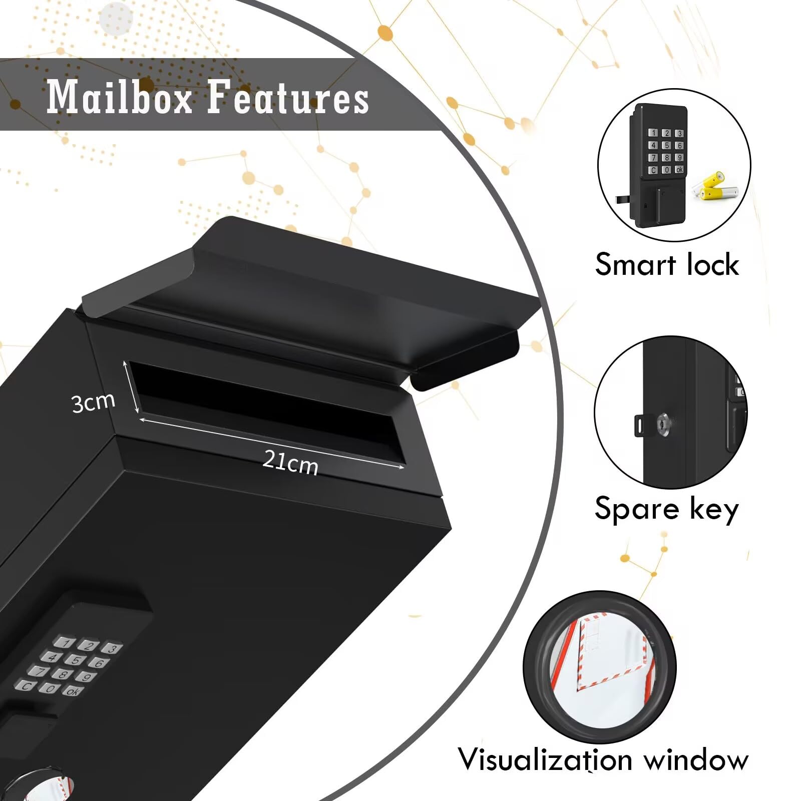 Secure 2-in-1 Wall Mount Mailbox & Key Drop Box - Metal Locking Mailbox for Outdoor Use with OTP/Fixed Code/Key Entry - Large Capacity Business Suggestion Box (Black) - Perfect for Home Security, Package Delivery & Office Key Management