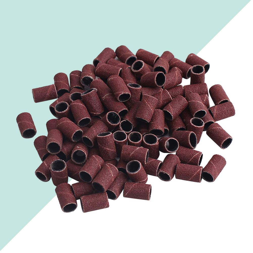 200pcs 180 Grit Nail Sanding Bands for Electric Drill Machine - Professional Manicure & Pedicure Tools with Frosted Roller Ring - Perfect for Nail Art, Toenail Filing & Salon Use at Home