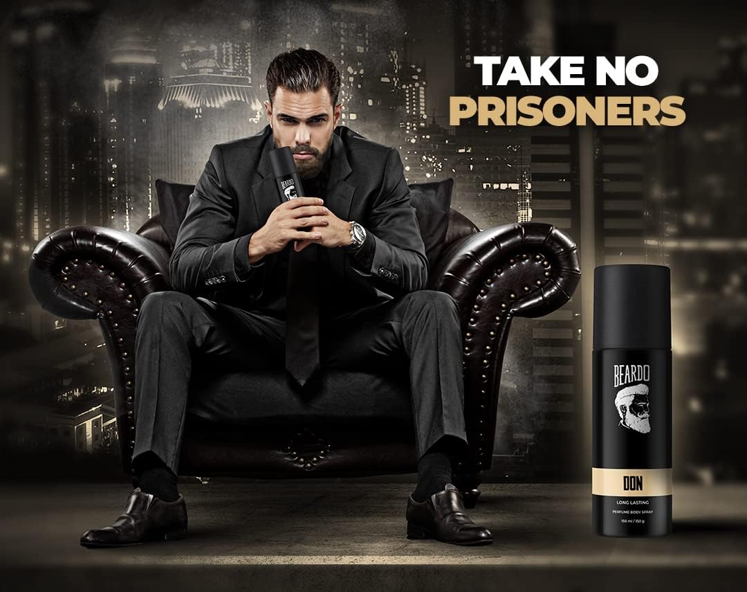 Beardo DON Long Lasting Perfume Deodorant for Men - 150ml Fresh Scent Body Spray | All-Day Protection & Fragrance | Perfect Gift for Christmas, Birthdays & Special Occasions | Ideal for Office, Gym & Date Nights