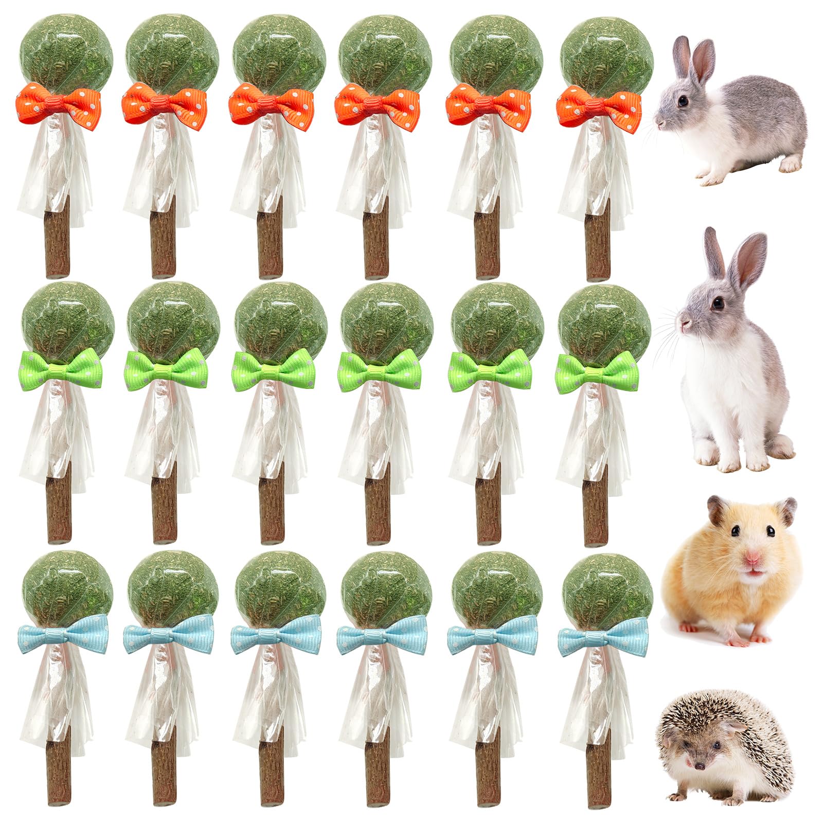 Natural Rabbit Chew Toys - 18 Pack Lollipop Style Small Animal Treats for Teeth Health | Perfect for Bunnies, Guinea Pigs & Hamsters | Cage Enrichment & Stress Relief